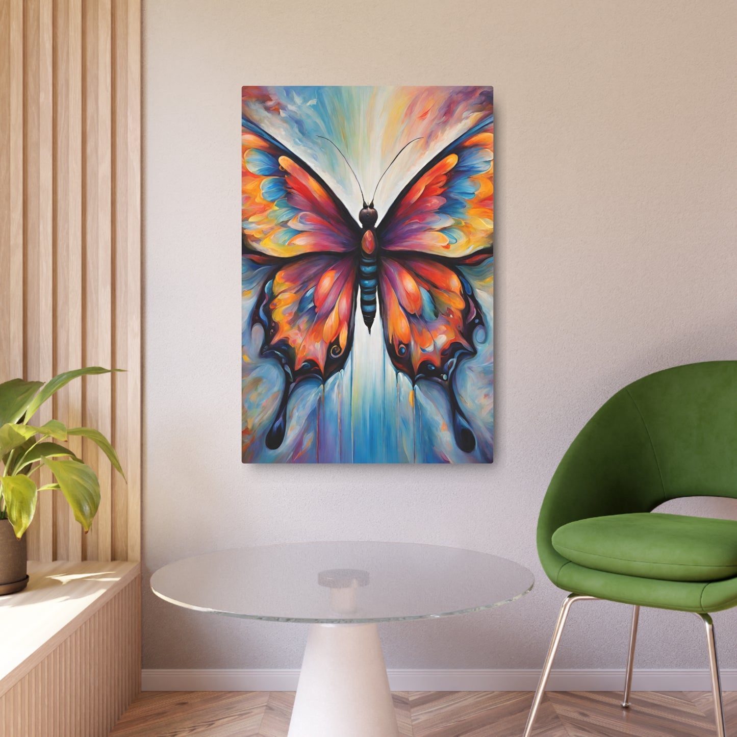 Metal Wall Art Decor featuring a Colorful Butterfly. Mounting tools included. Versatile Home Decor.