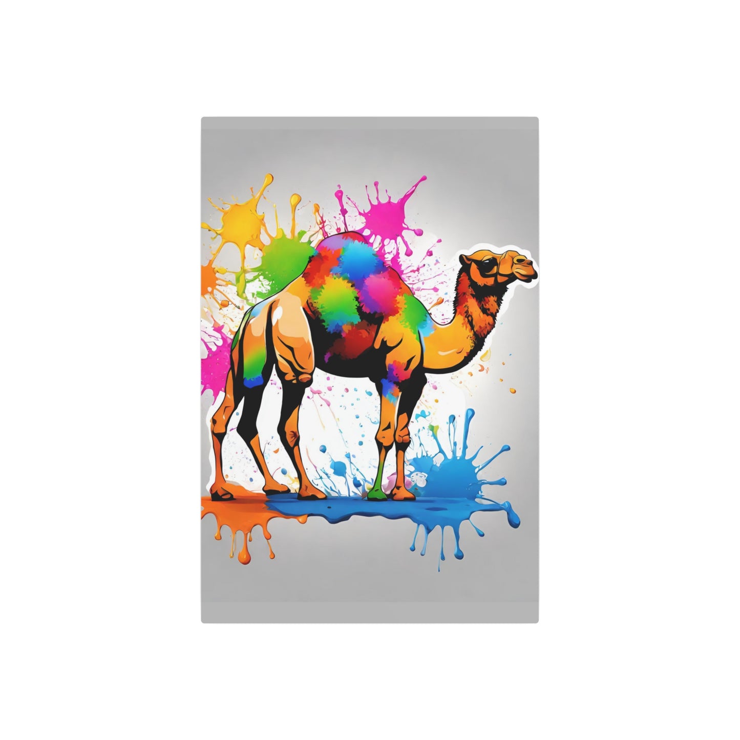 Metal Wall Art Decor featuring a Colorful Camel . Mounting tools included. Versatile Home Decor.