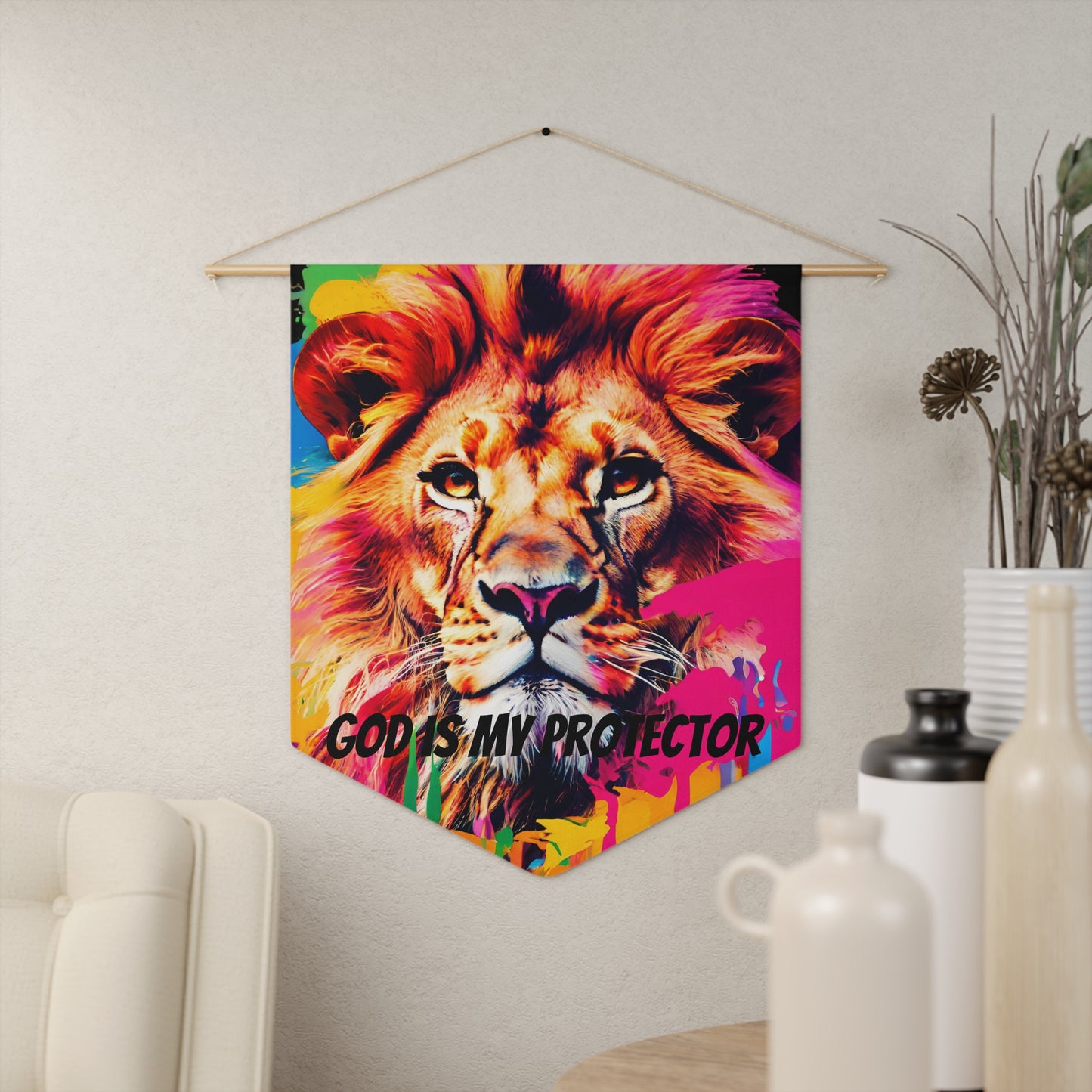God is my protector Pennant wall art for home decor