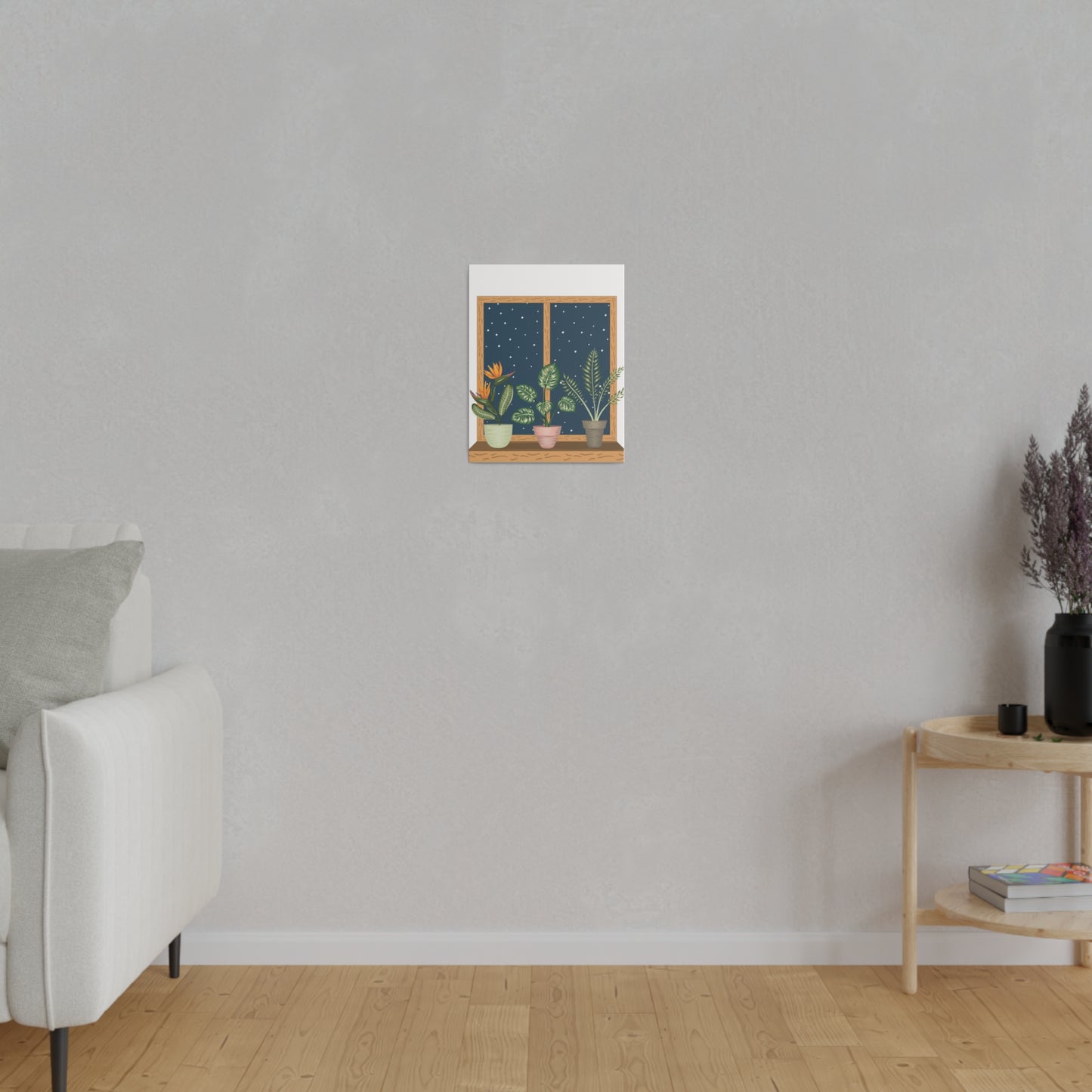 Windows Potted Plants Matte Canvas Wall Art, Botanical Wall Art, Stretched