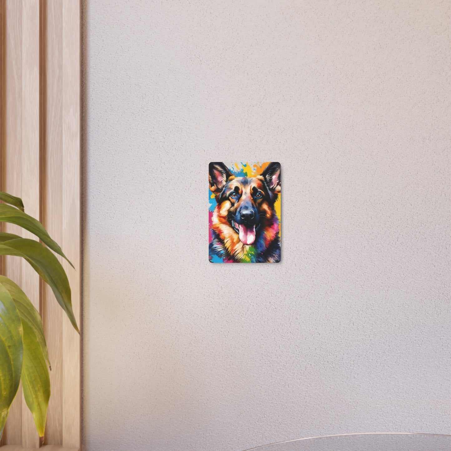 Metal Wall Art Decor featuring a Colorful German Shepherd. Mounting tools included. Versatile Home Decor.