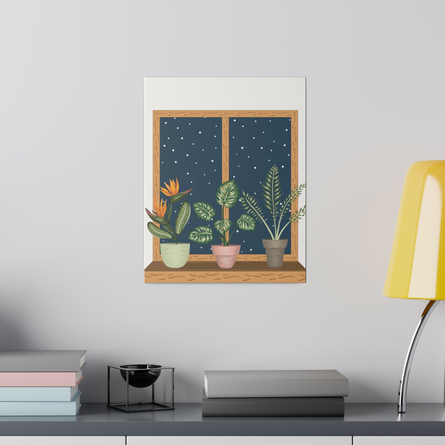 Windows Potted Plants Matte Canvas Wall Art, Botanical Wall Art, Stretched