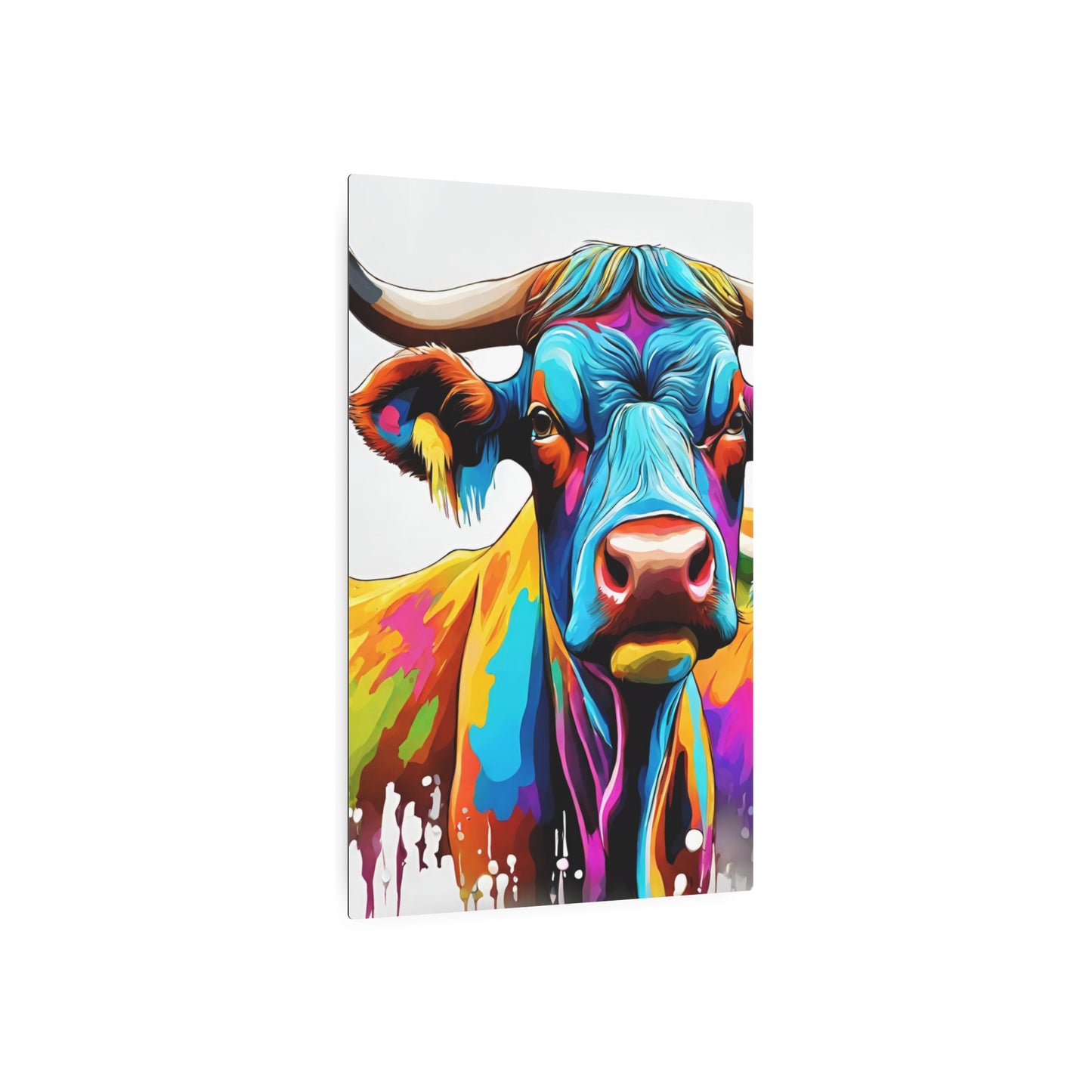 Metal Wall Art Decor featuring a Colorful Oxen and Cattle . Mounting tools included. Versatile Home Decor.