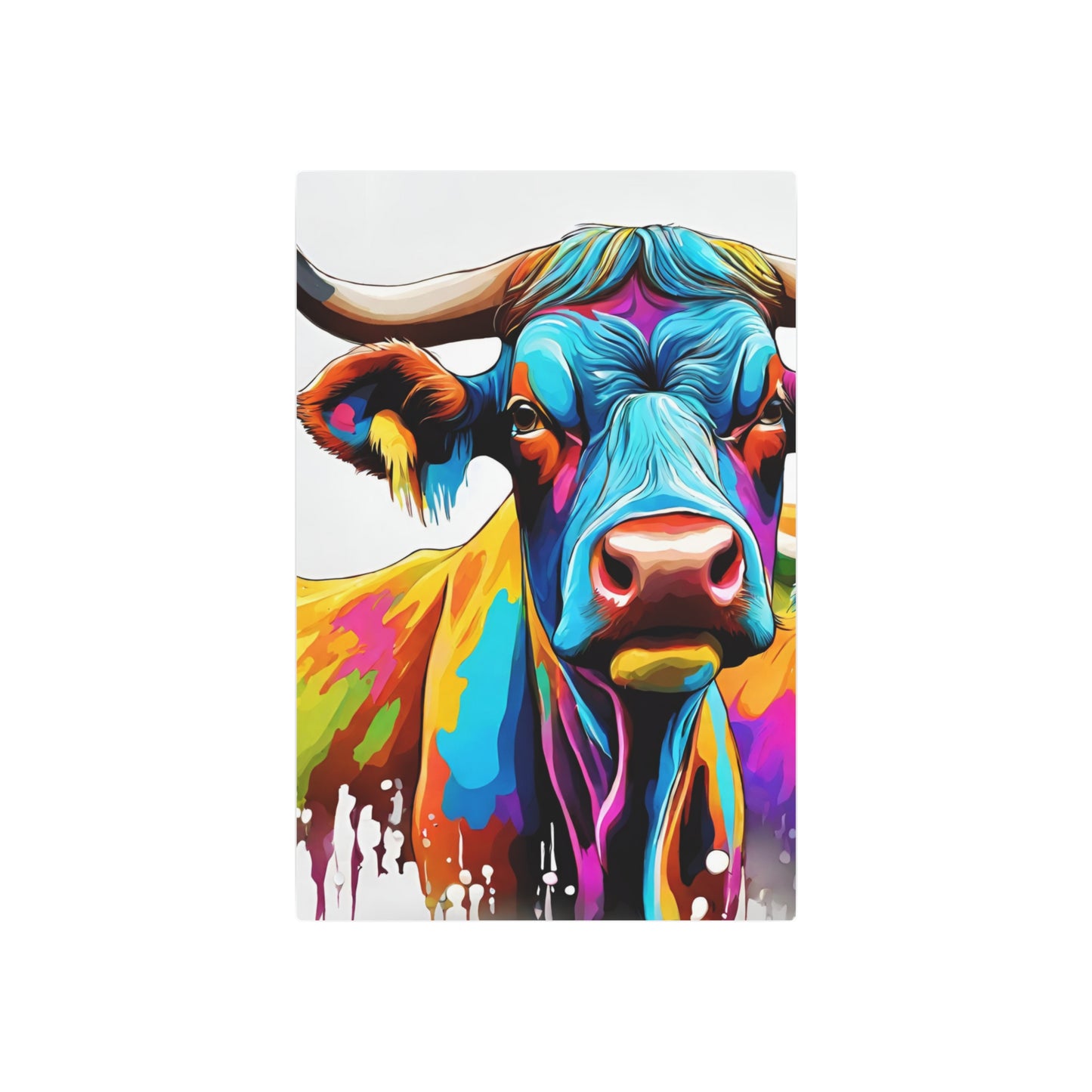 Metal Wall Art Decor featuring a Colorful Oxen and Cattle . Mounting tools included. Versatile Home Decor.