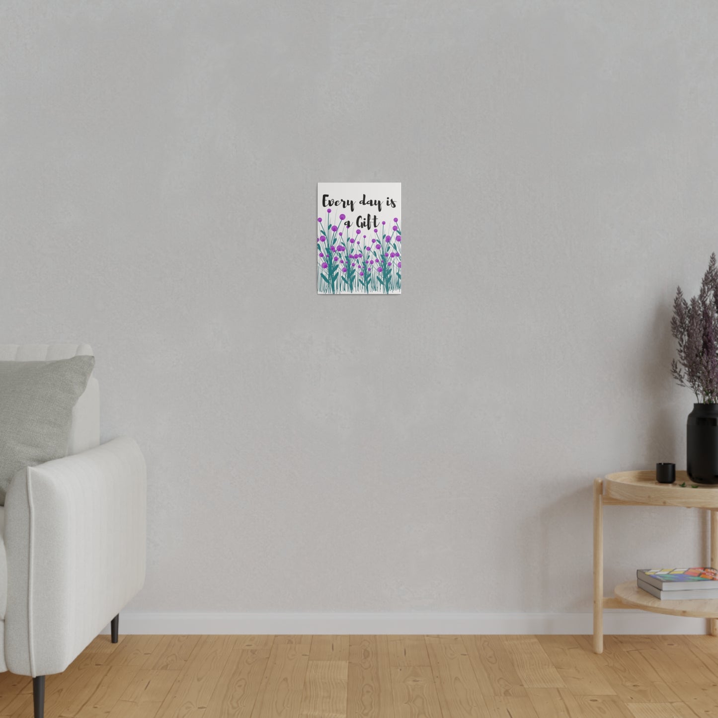 Every day is a Gift Inspirational floral Botanical WallArt Stretched Canvas
