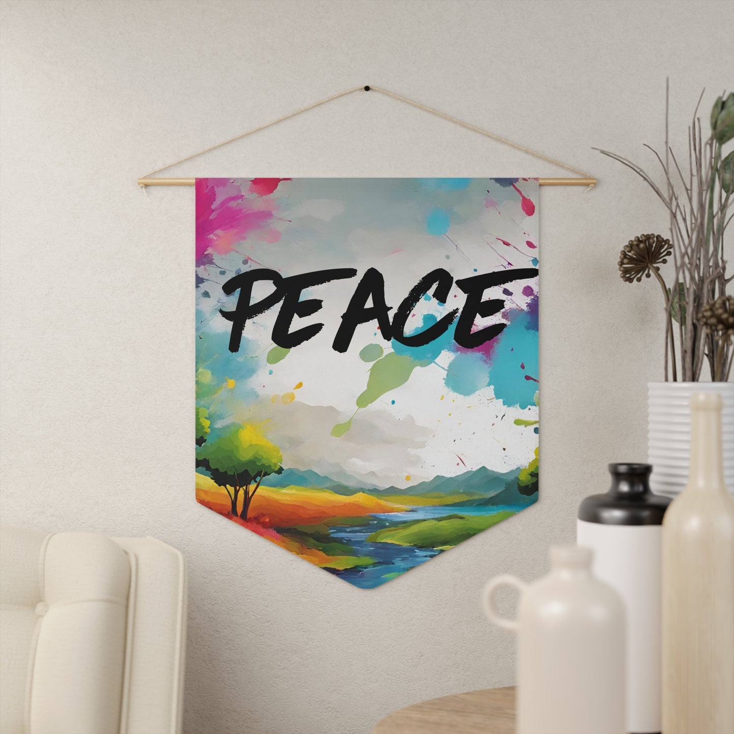 Colorful PEACE Lanscape. Pennant wall art for home decor