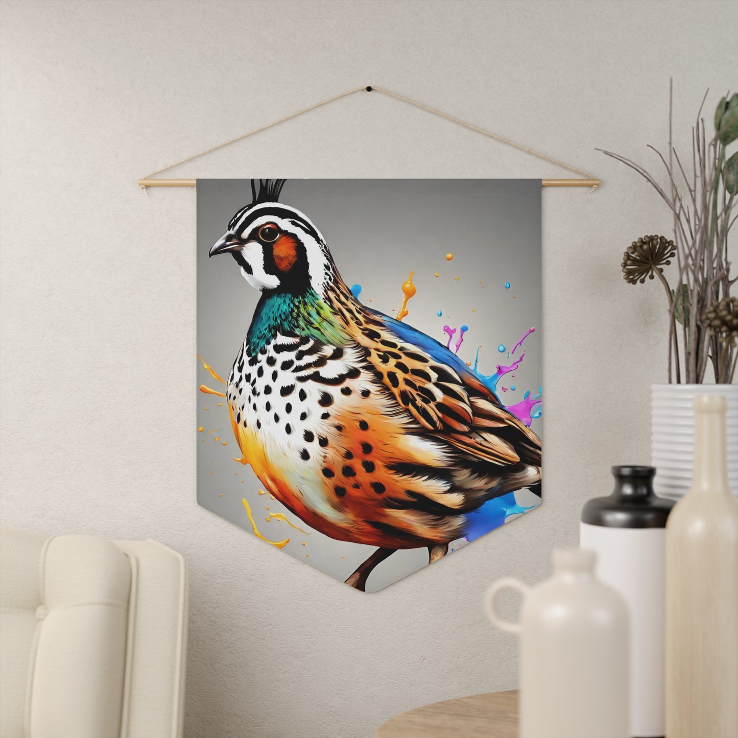 Colorful Quail. Pennant wall art for home decor