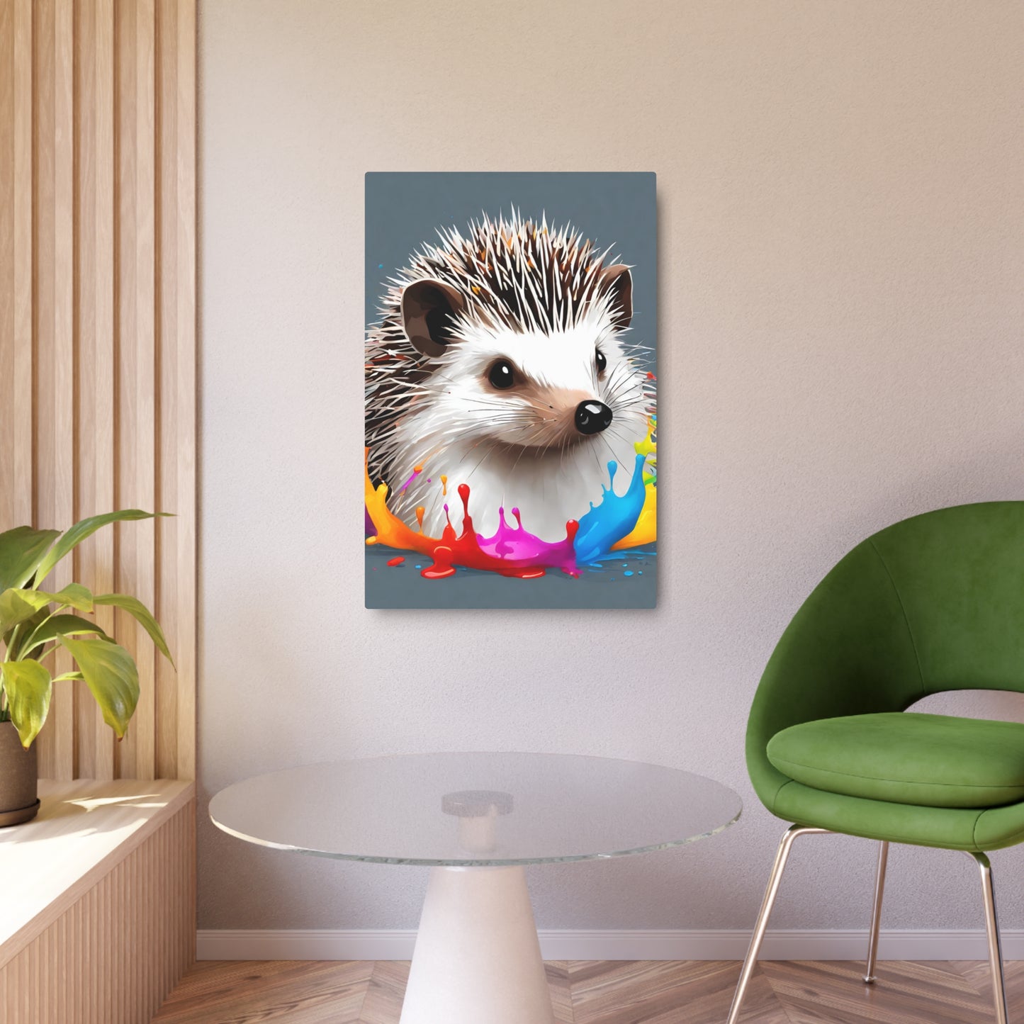 Metal Wall Art Decor featuring a Colorful Hedgehog. Mounting tools included. Versatile Home Decor.