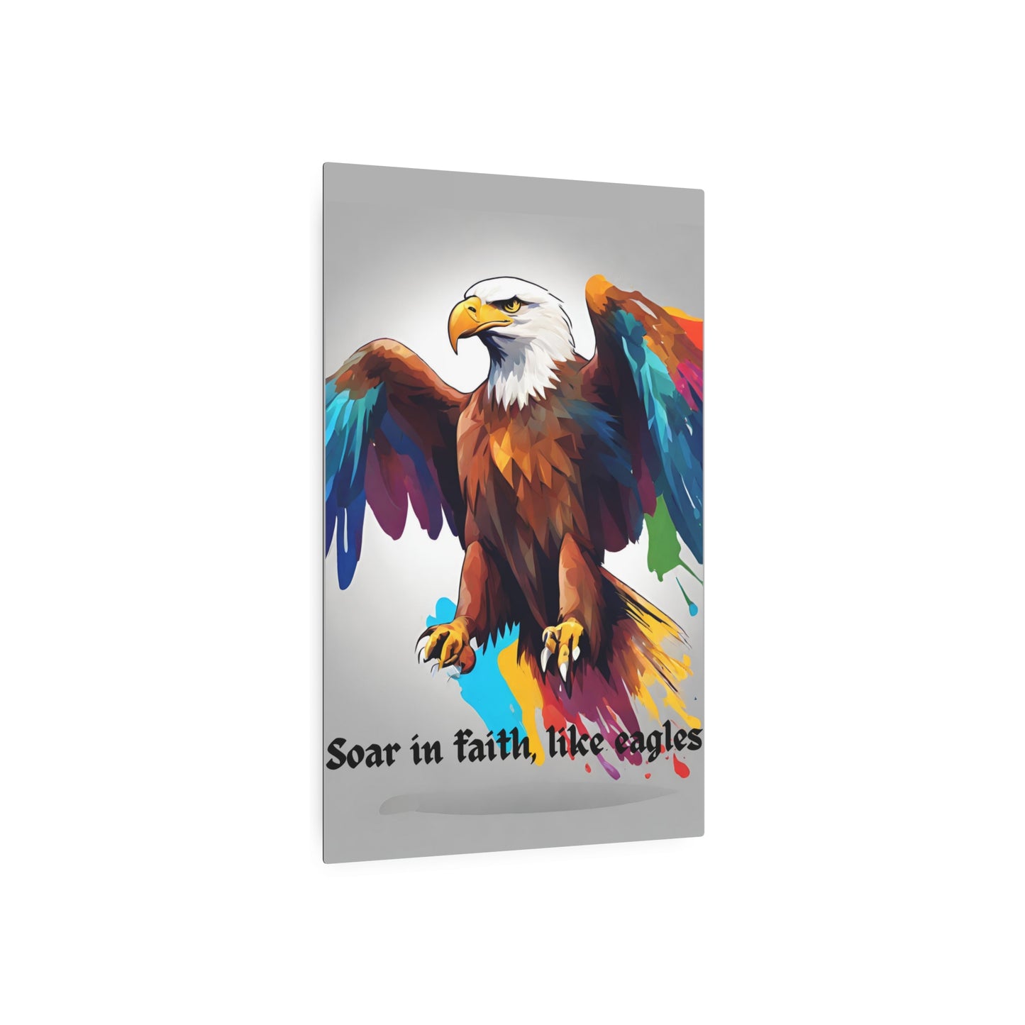 Soar in faith, like eagles. Metal Wall Art Decor featuring a Colorful Eagle. Mounting tools included. Versatile Home Decor.