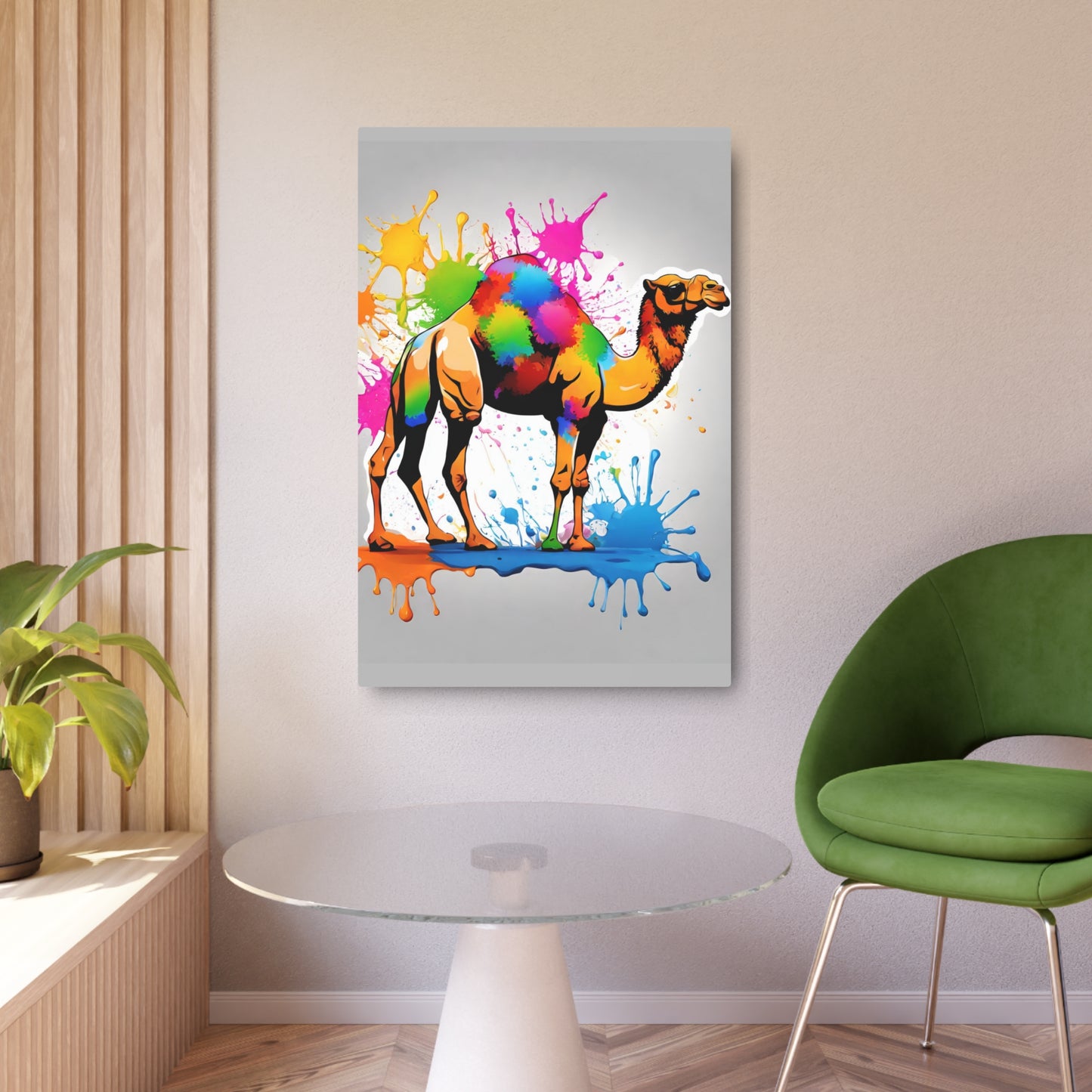 Metal Wall Art Decor featuring a Colorful Camel . Mounting tools included. Versatile Home Decor.