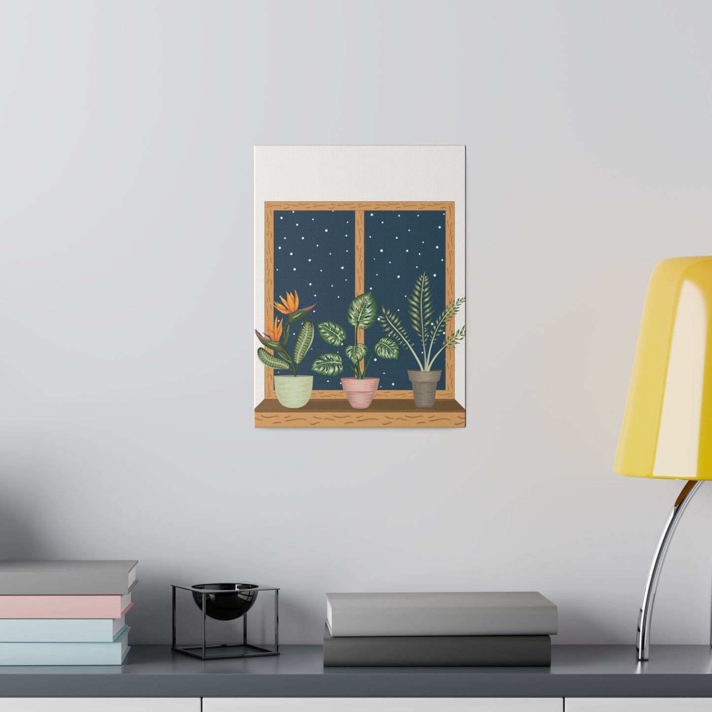 Windows Potted Plants Matte Canvas Wall Art, Botanical Wall Art, Stretched