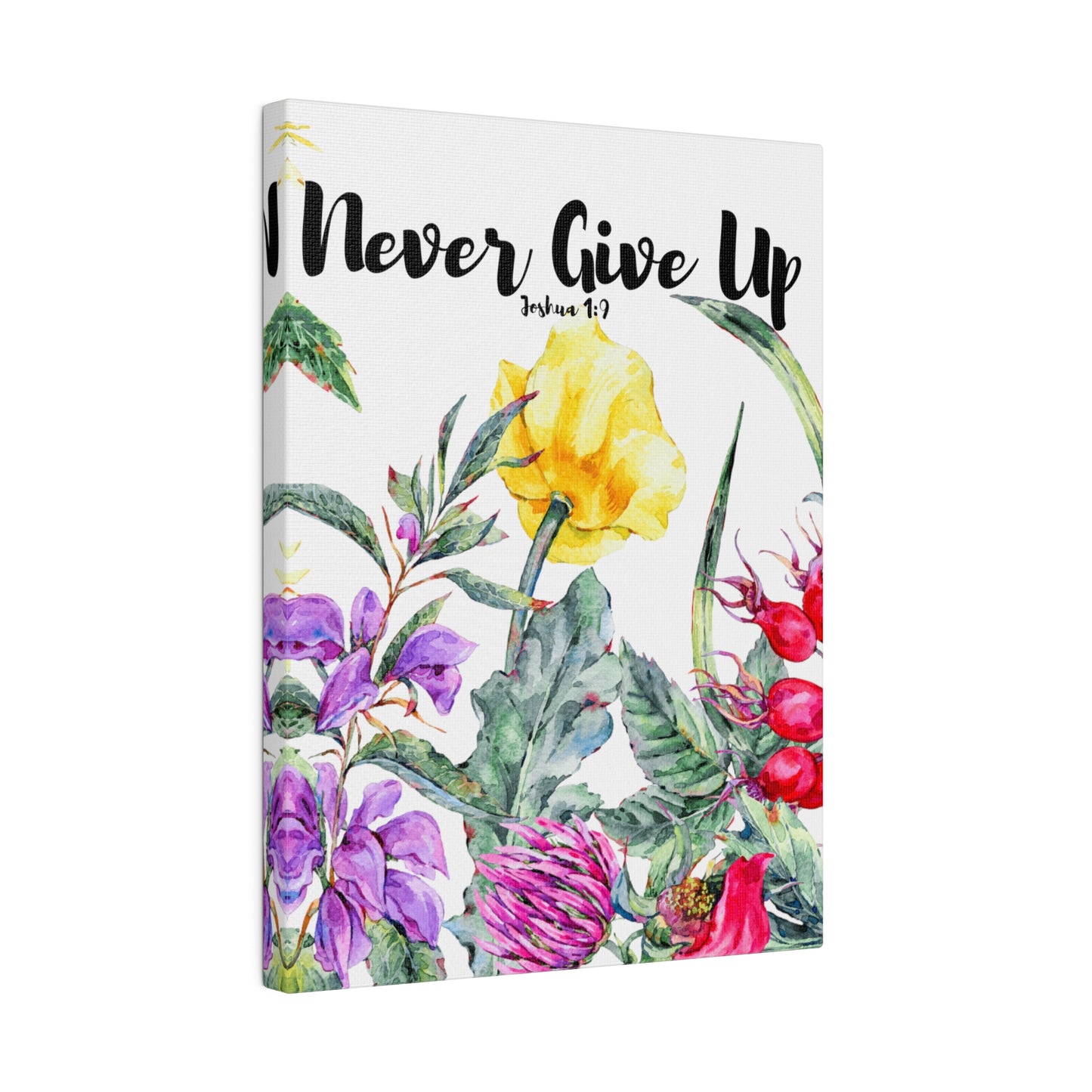 Never Give Up Inspirational Wildflower Botanical Wall Art Stretched Canvas