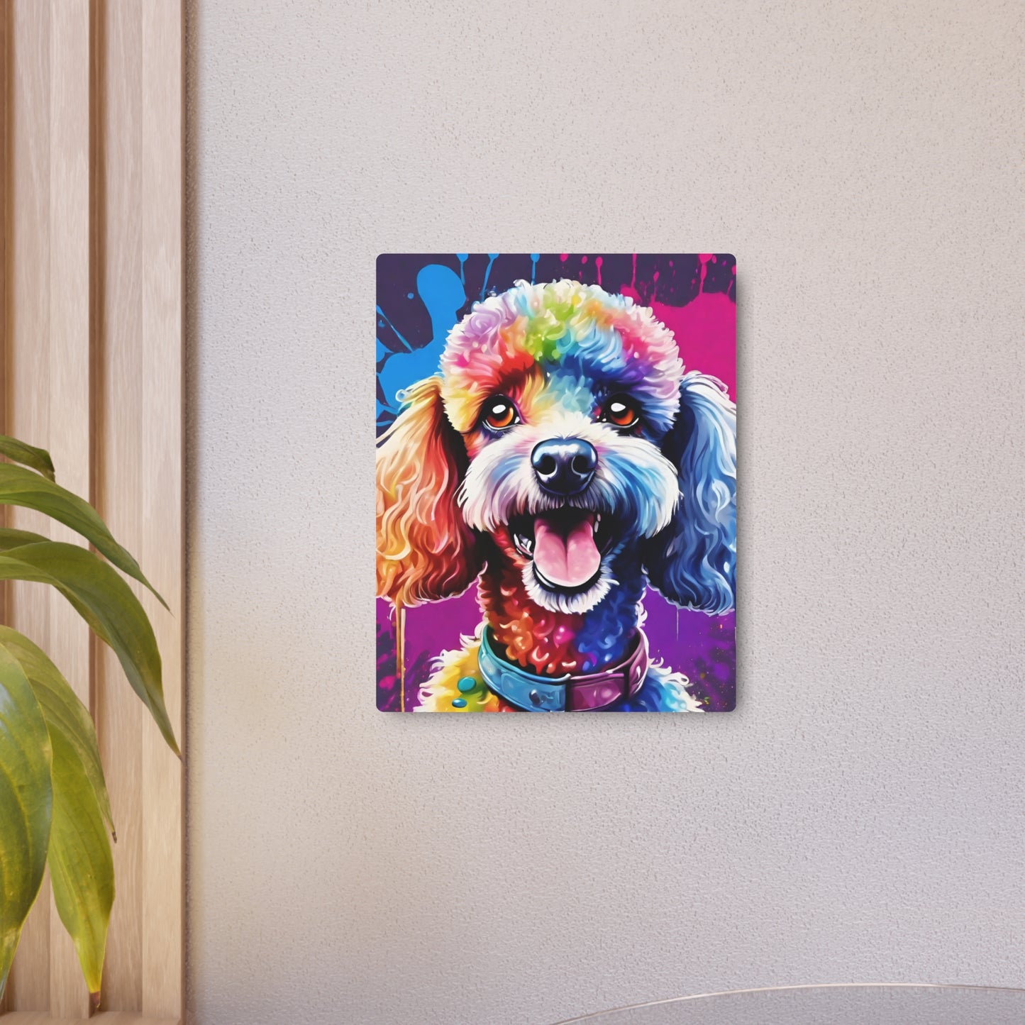 Metal Wall Art Decor featuring a Colorful Poodle . Mounting tools included. Versatile Home Decor.
