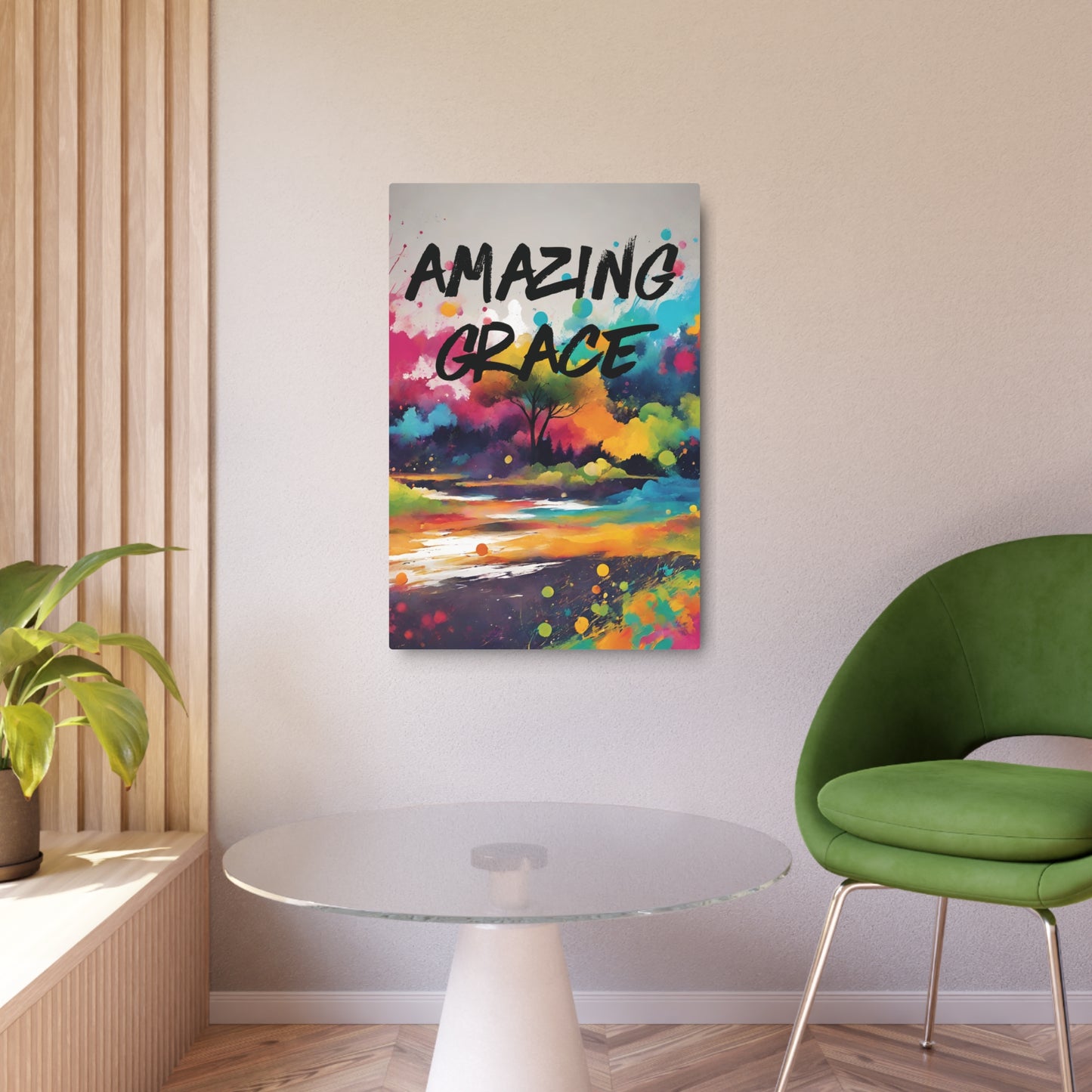 Metal Wall Art Decor featuring a Colorful Lanscape Amazing Grace. Mounting tools included. Versatile Home Decor.