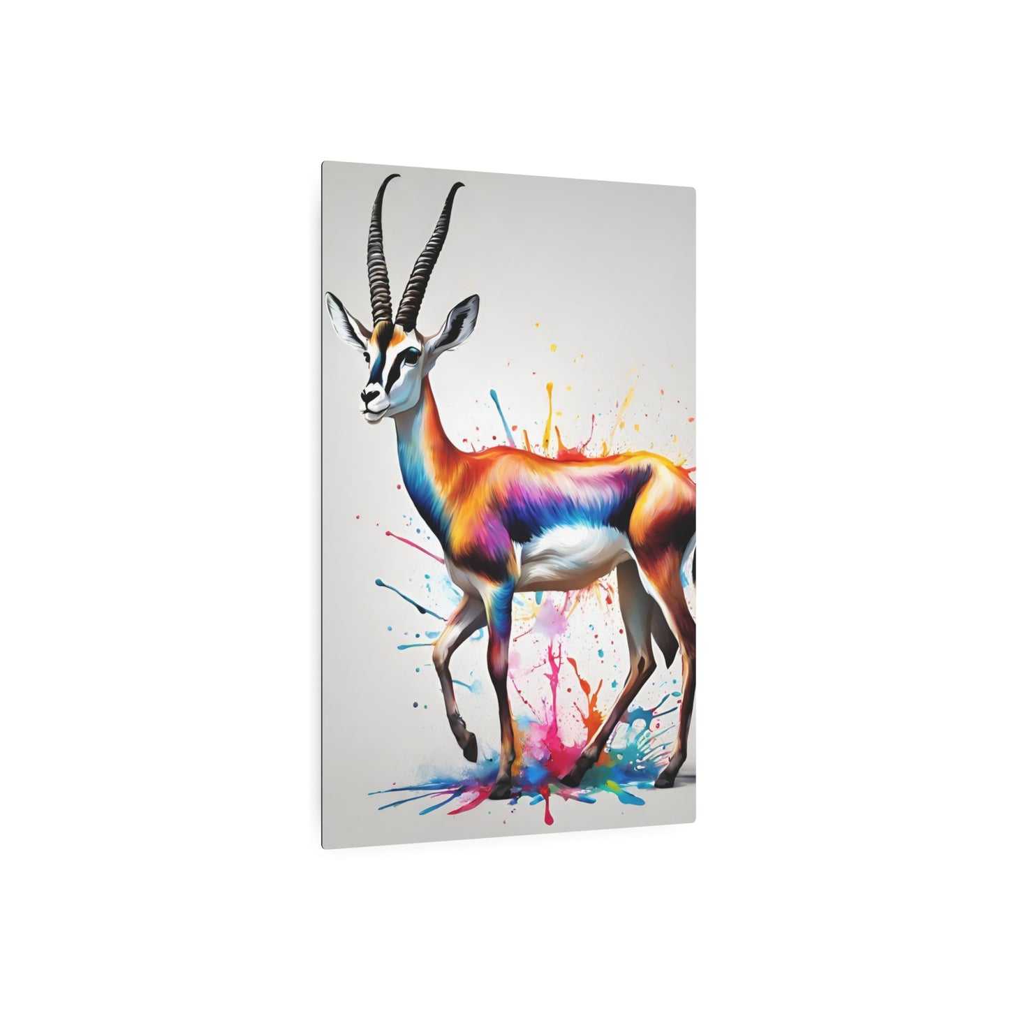 Metal Wall Art Decor featuring a Colorful Gasella. Mounting tools included. Versatile Home Decor.