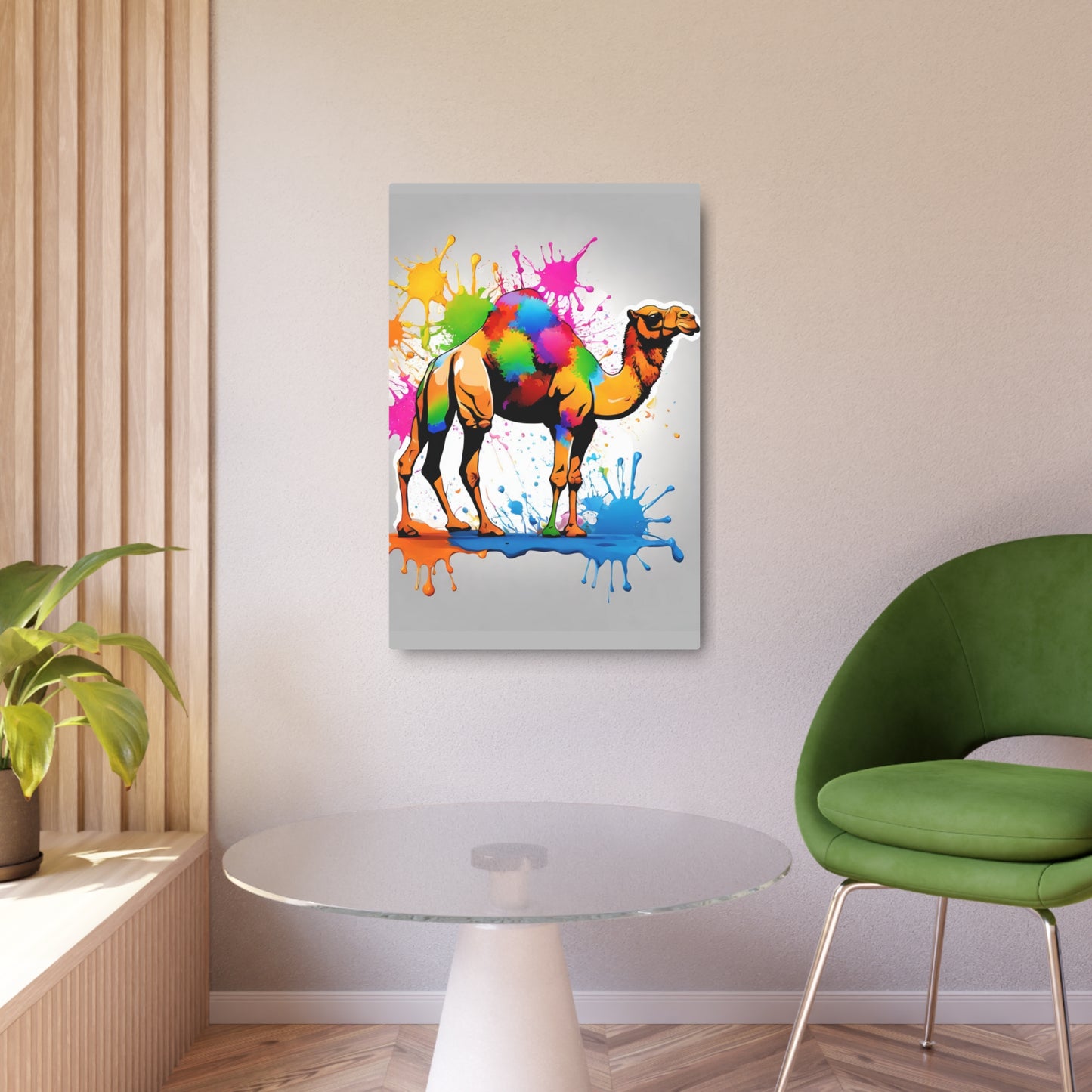 Metal Wall Art Decor featuring a Colorful Camel . Mounting tools included. Versatile Home Decor.