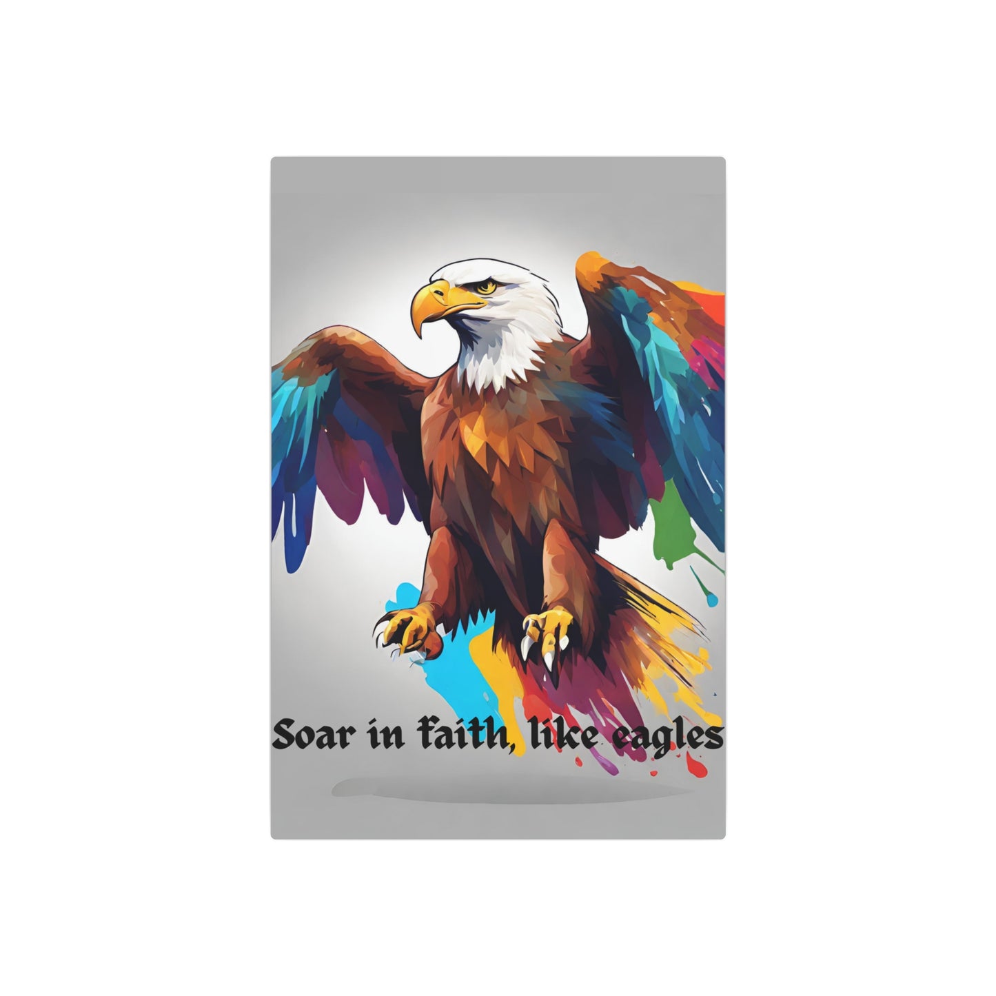 Soar in faith, like eagles. Metal Wall Art Decor featuring a Colorful Eagle. Mounting tools included. Versatile Home Decor.