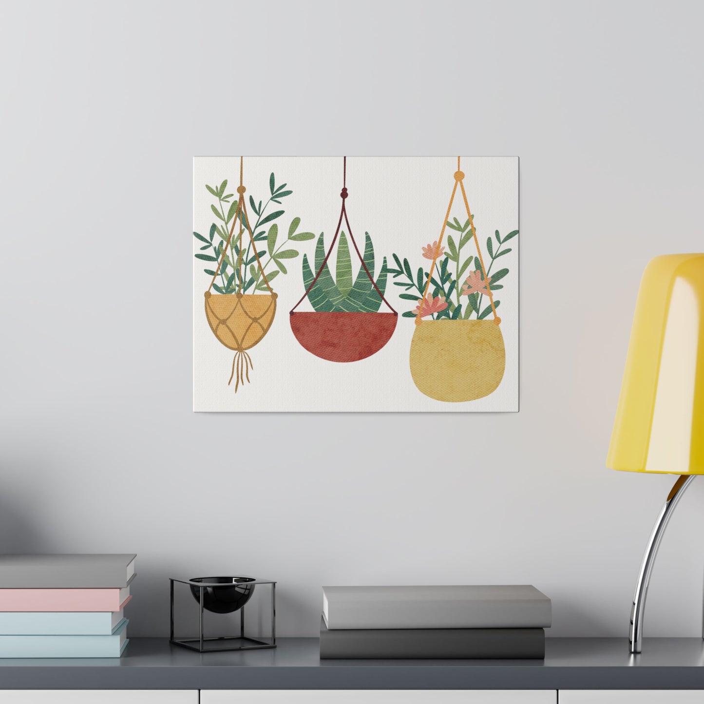 Three Beautiful Hanging Plants Canvas Wall Art, Botanical Wall Art