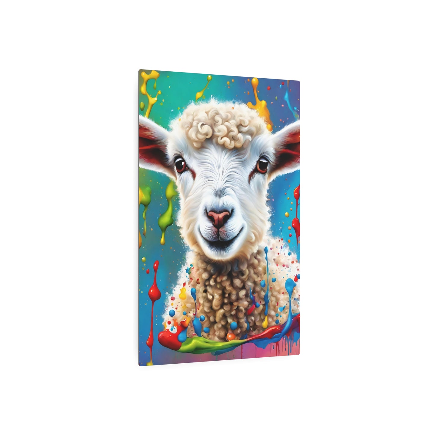 Metal Wall Art Decor featuring a Colorful Lamb . Mounting tools included. Versatile Home Decor.