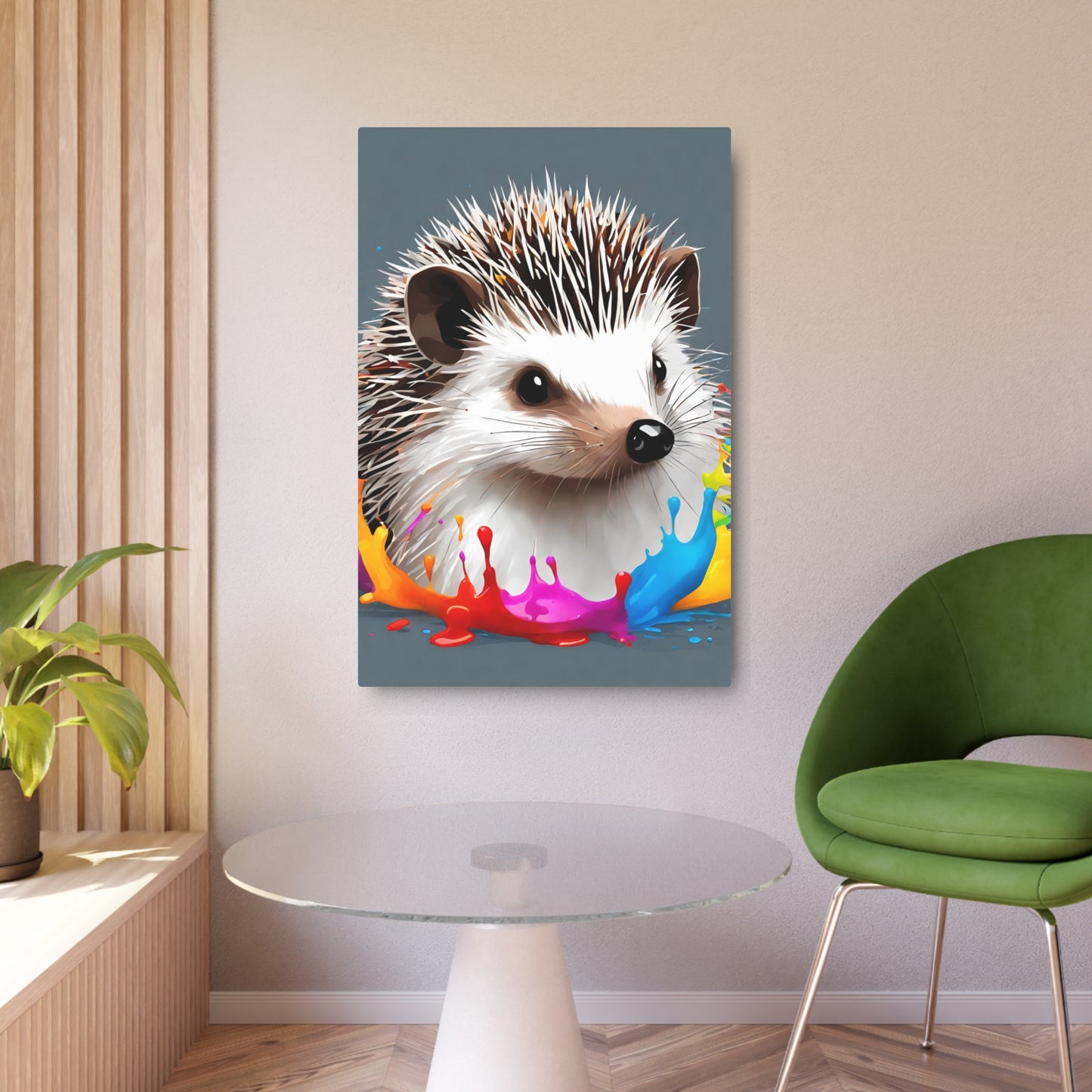 Metal Wall Art Decor featuring a Colorful Hedgehog. Mounting tools included. Versatile Home Decor.