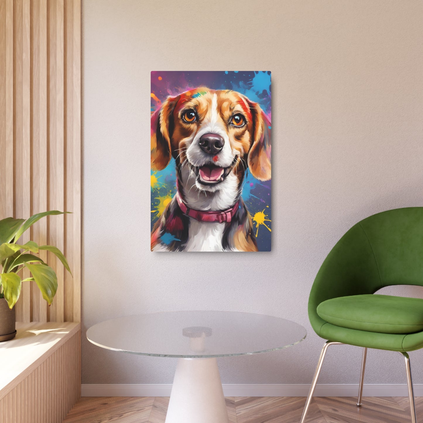Metal Wall Art Decor featuring a Colorful Beagle Dog . Mounting tools included. Versatile Home Decor.