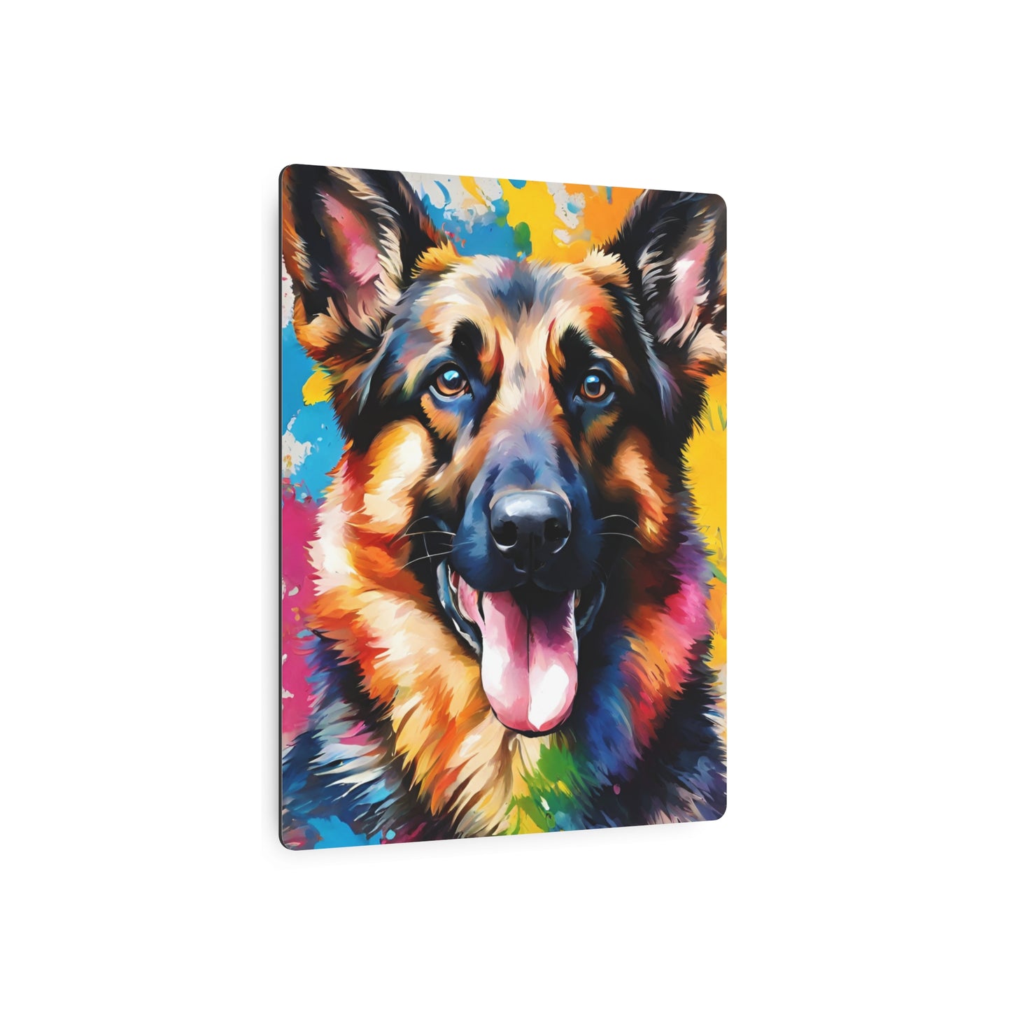 Metal Wall Art Decor featuring a Colorful German Shepherd. Mounting tools included. Versatile Home Decor.