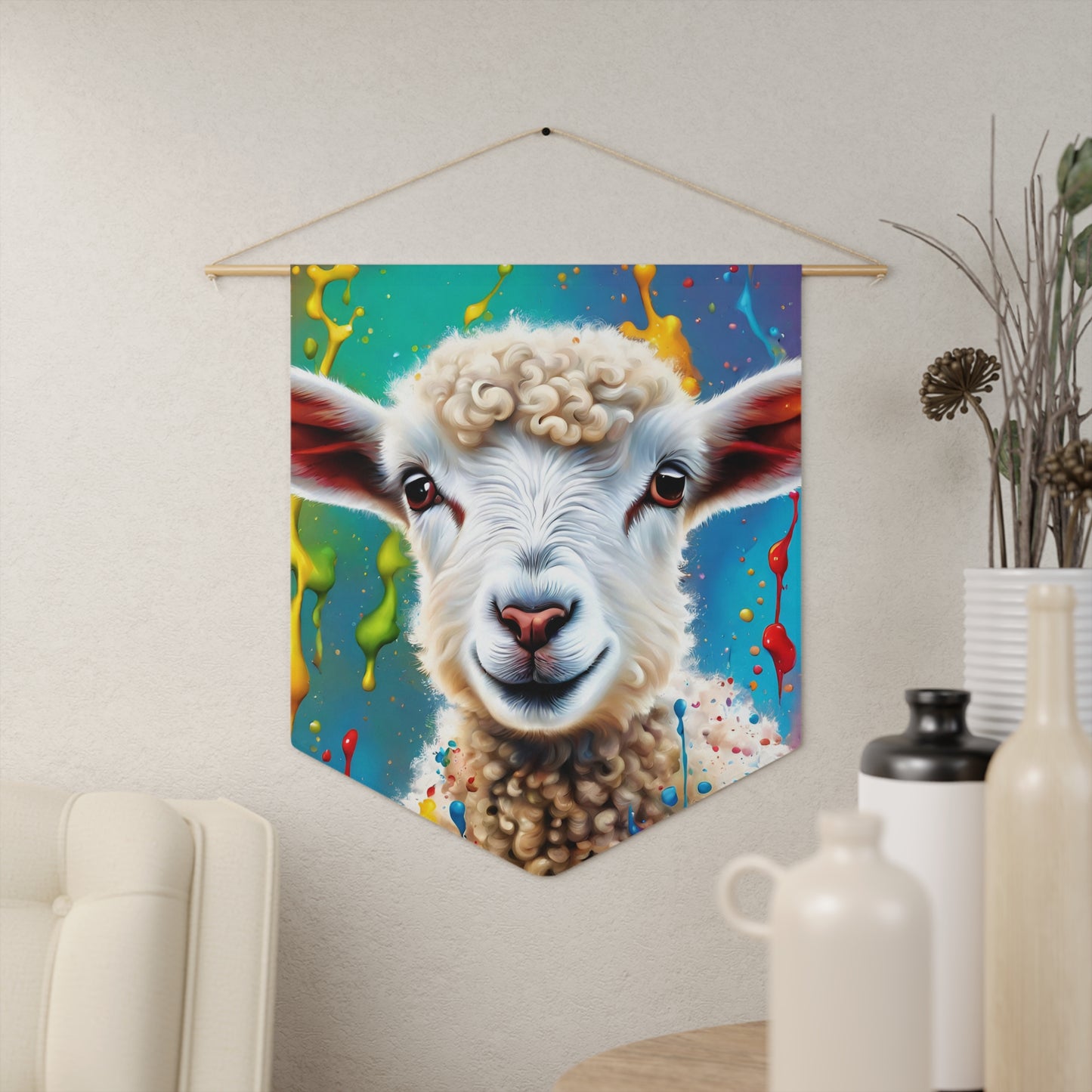 Colorful Lamb Pennant wall art for home decor