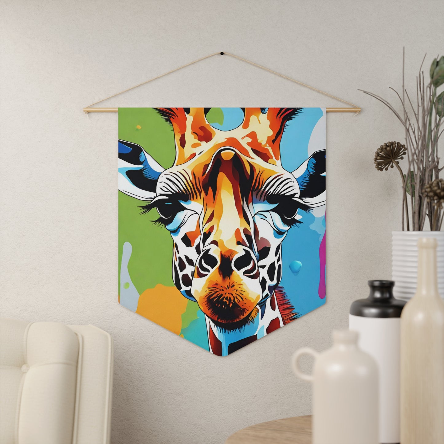 Colorful Giraffe Pennant wall art for home decor