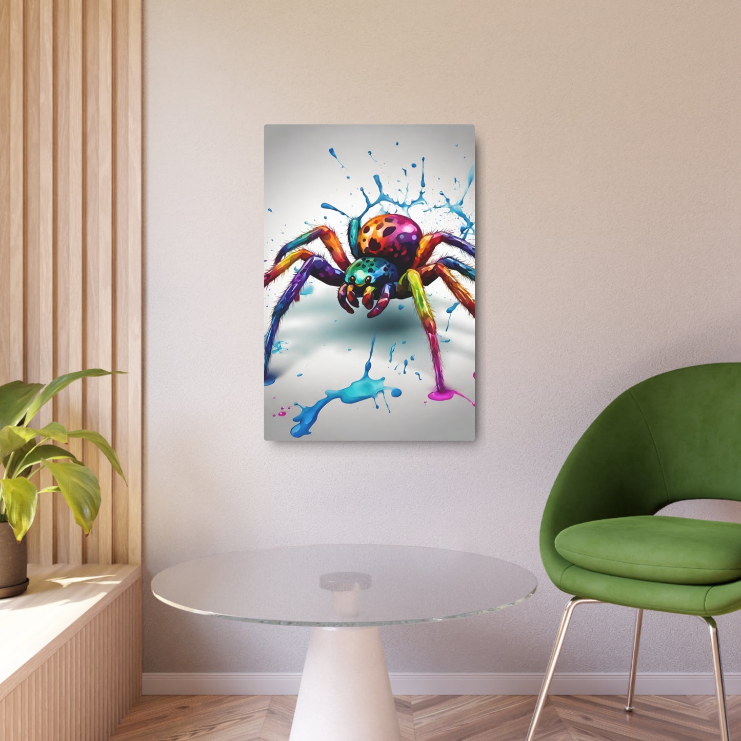 Metal Wall Art Decor featuring a Colorful Spider . Mounting tools included. Versatile Home Decor.