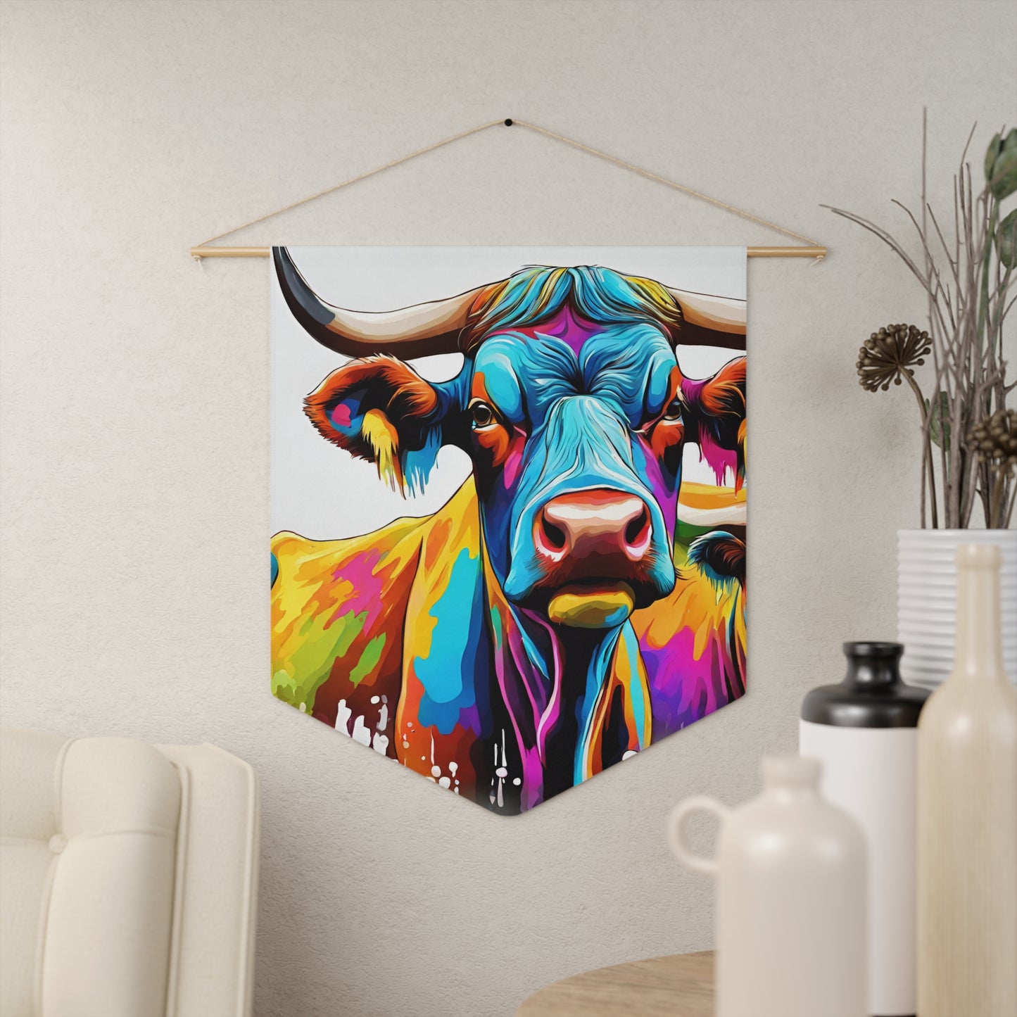 Colorful Oxen and Cattle. Pennant wall art for home decor