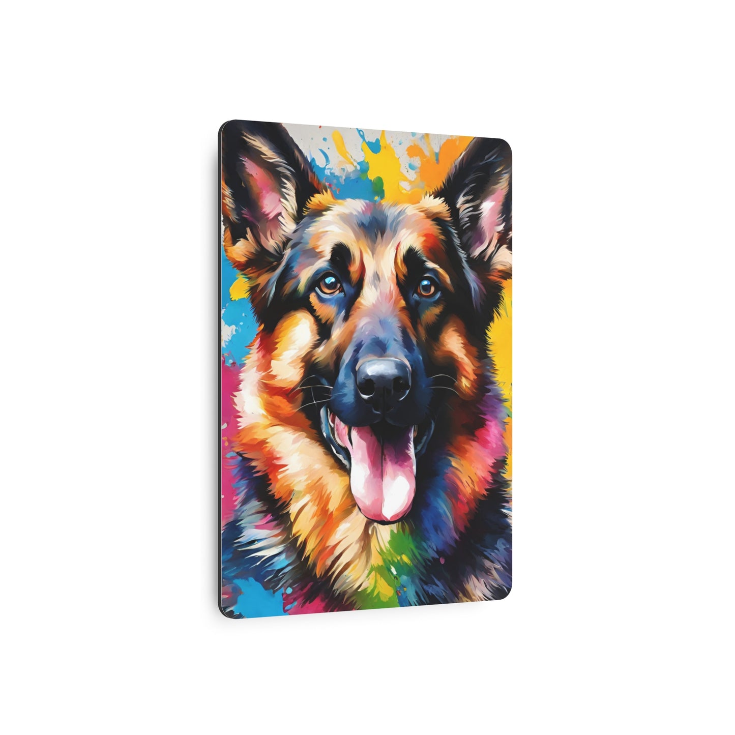 Metal Wall Art Decor featuring a Colorful German Shepherd. Mounting tools included. Versatile Home Decor.