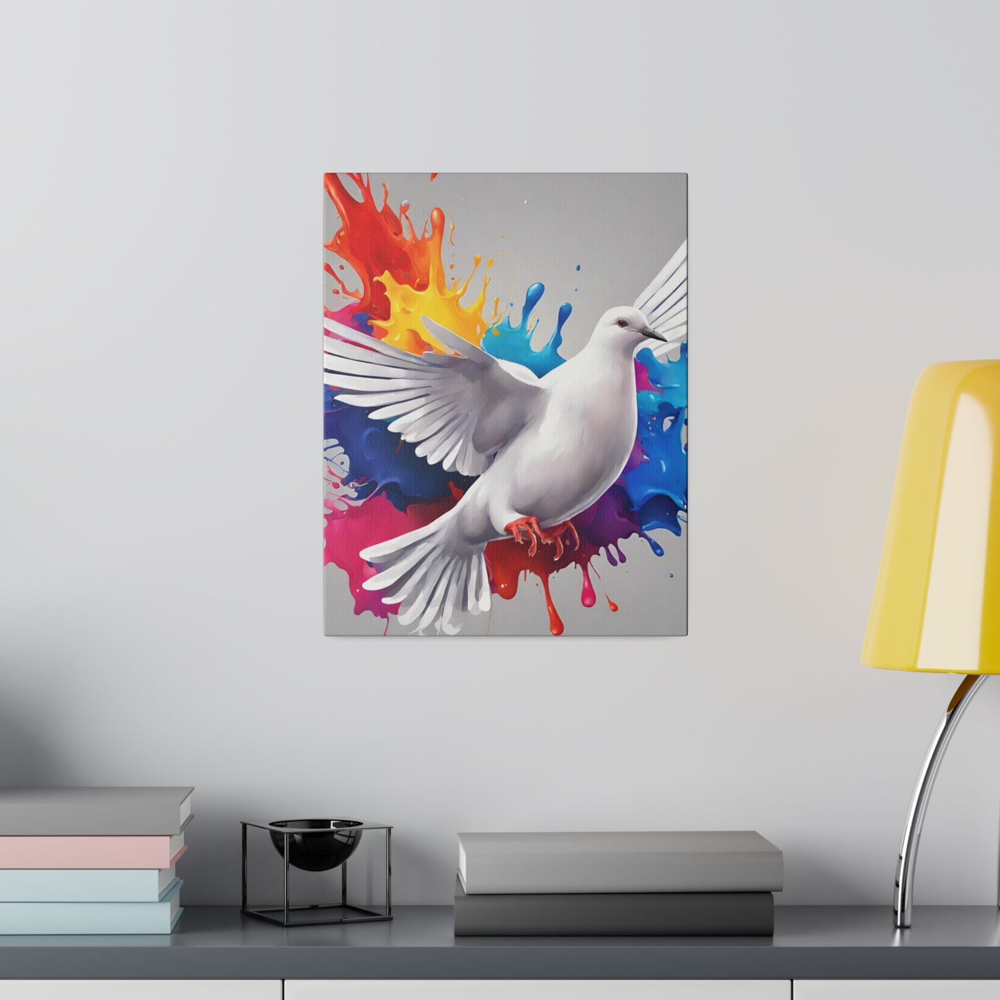 White Beautiful Dove canvas wall art, Animal Wall Art, Colorful home decor
