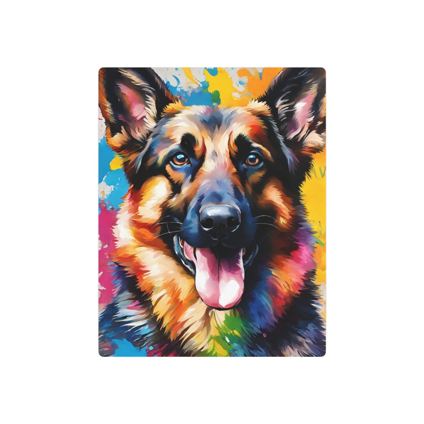 Metal Wall Art Decor featuring a Colorful German Shepherd. Mounting tools included. Versatile Home Decor.