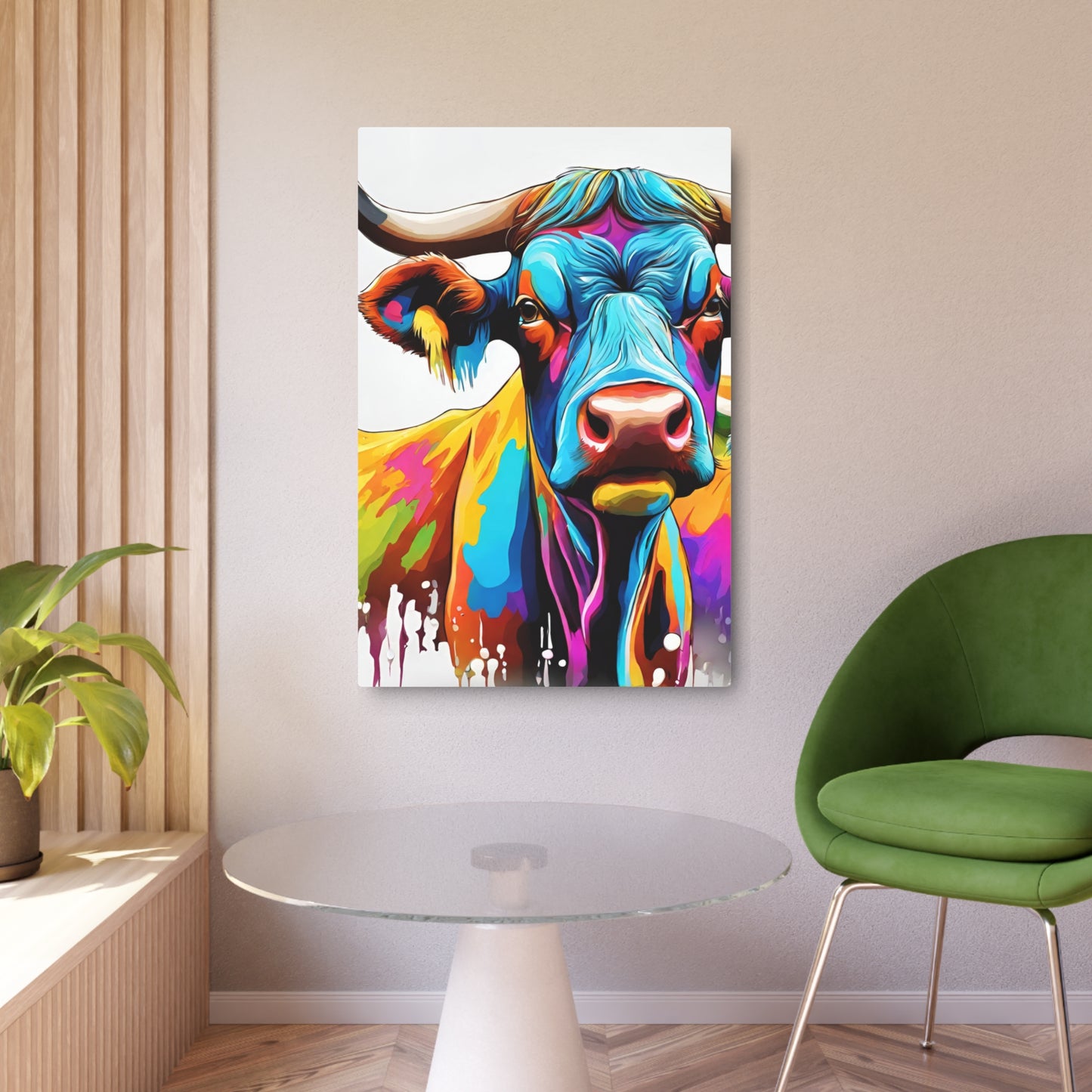 Metal Wall Art Decor featuring a Colorful Oxen and Cattle . Mounting tools included. Versatile Home Decor.