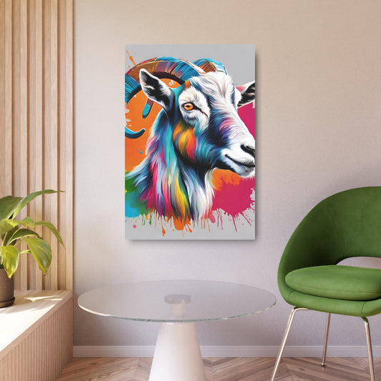 Metal Wall Art Decor featuring a Colorful Goat. Mounting tools included. Versatile Home Decor.