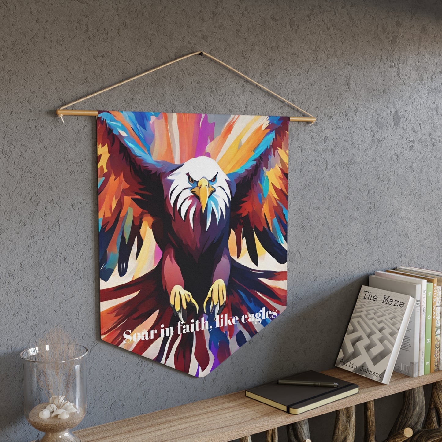 Soar in faith, like eagles. Pennant wall art for home decor