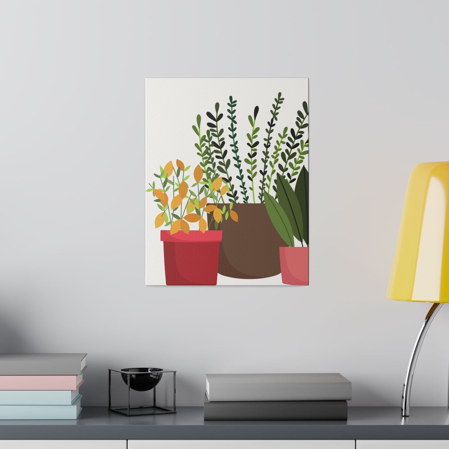 Botanical Wall Art, Potted Plants Modern Canvas Prints, Stretched, 0.75"