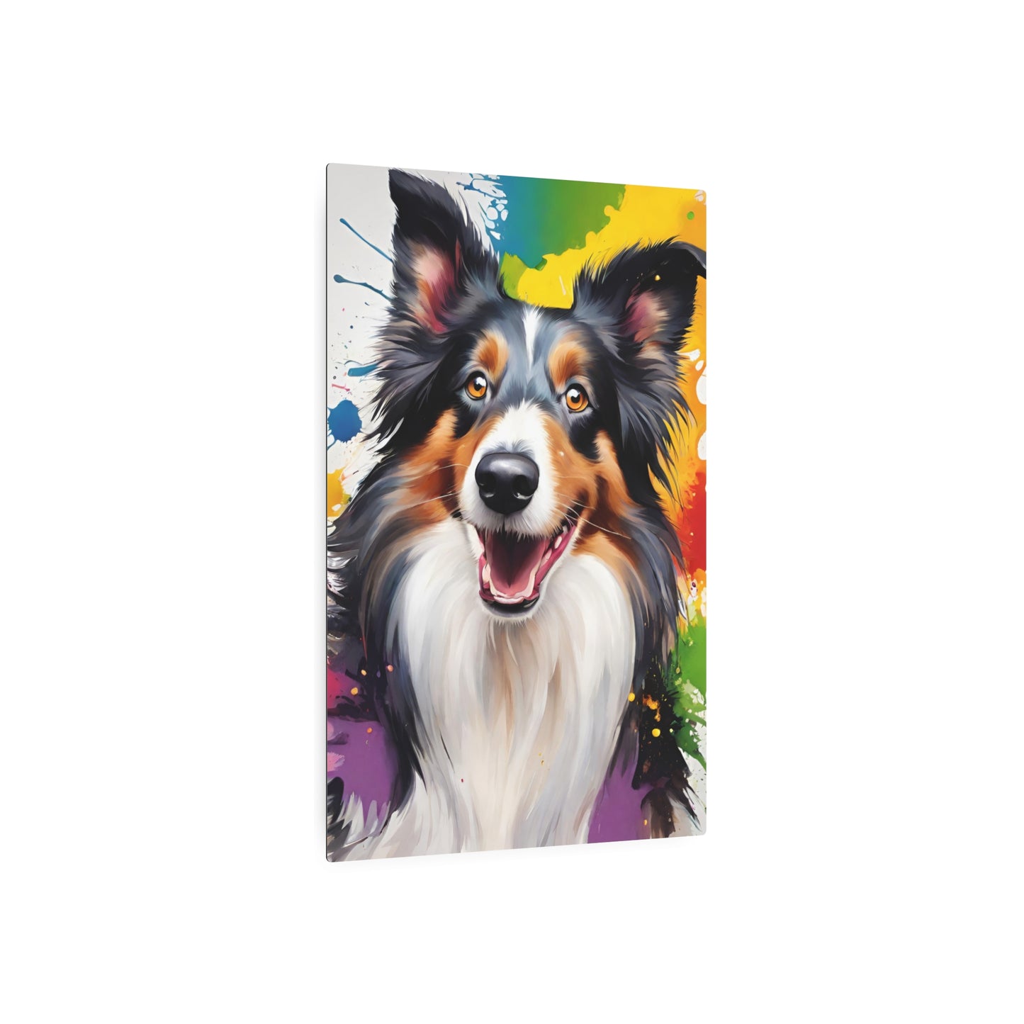 Metal Wall Art Decor featuring a Colorful Collie Dog. Mounting tools included. Versatile Home Decor.