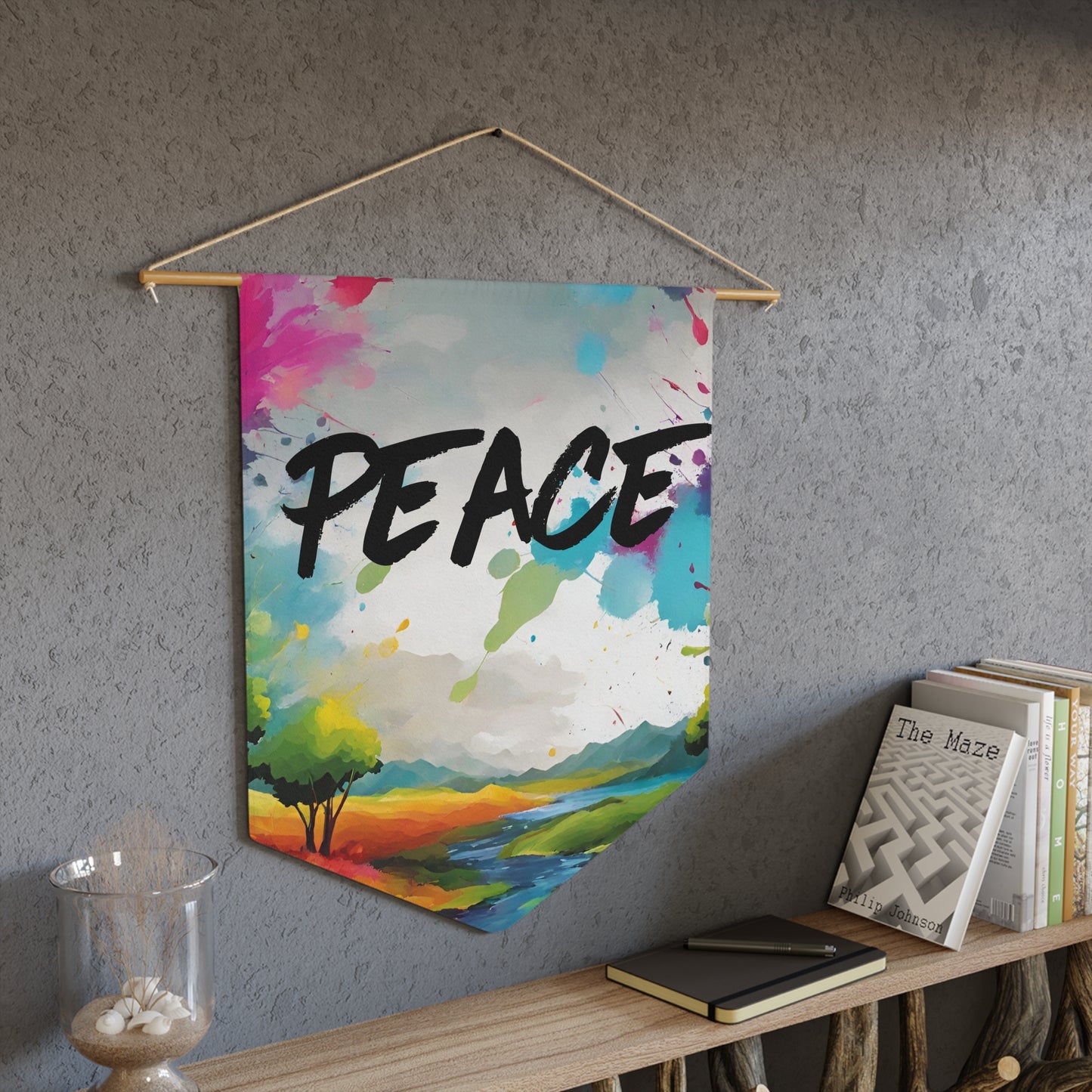Colorful PEACE Lanscape. Pennant wall art for home decor