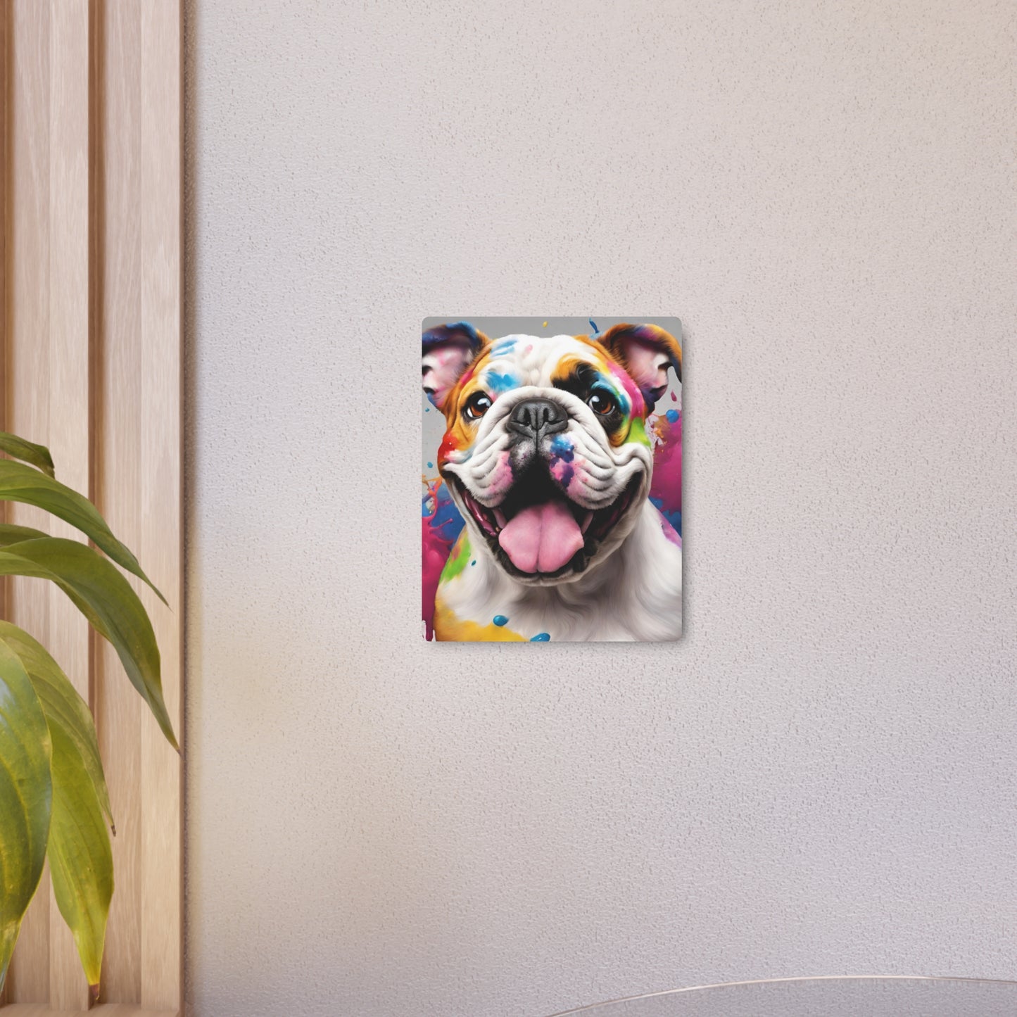 Metal Wall Art Decor featuring a Colorful Bulldog . Mounting tools included. Versatile Home Decor.