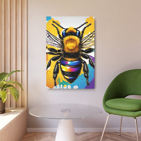 Metal Wall Art Decor featuring a Colorful Bee. Mounting tools included. Versatile Home Decor.