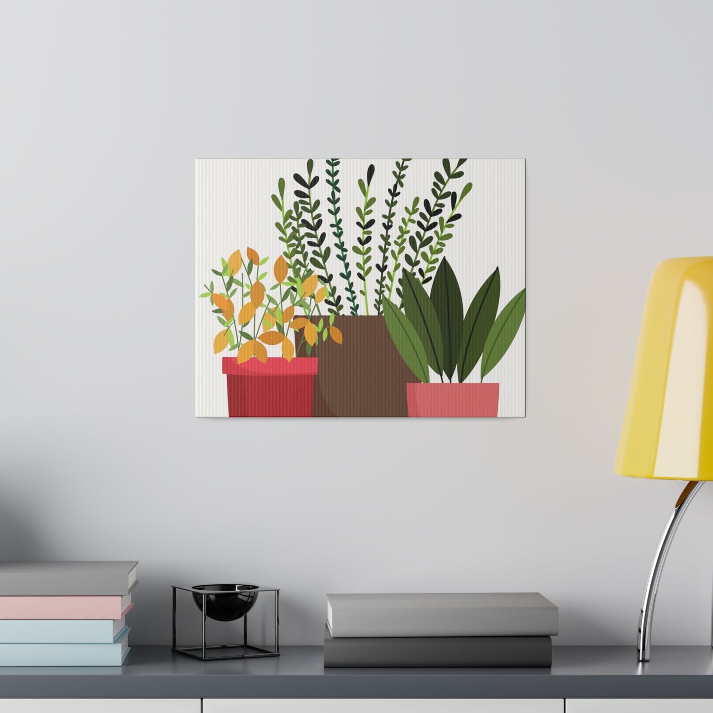 Botanical Wall Art, Potted Plants Modern Canvas Prints, Stretched, 0.75"