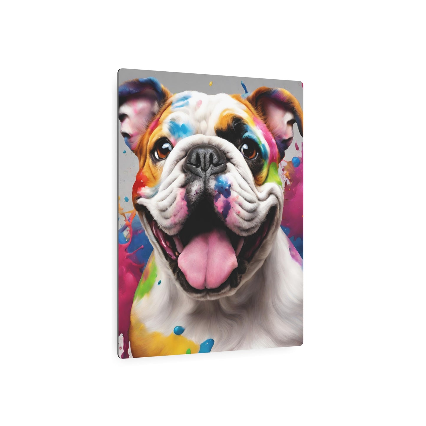 Metal Wall Art Decor featuring a Colorful Bulldog . Mounting tools included. Versatile Home Decor.