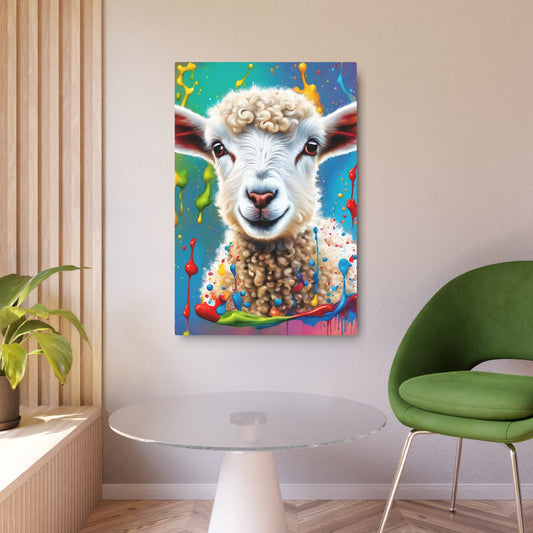 Metal Wall Art Decor featuring a Colorful Lamb . Mounting tools included. Versatile Home Decor.