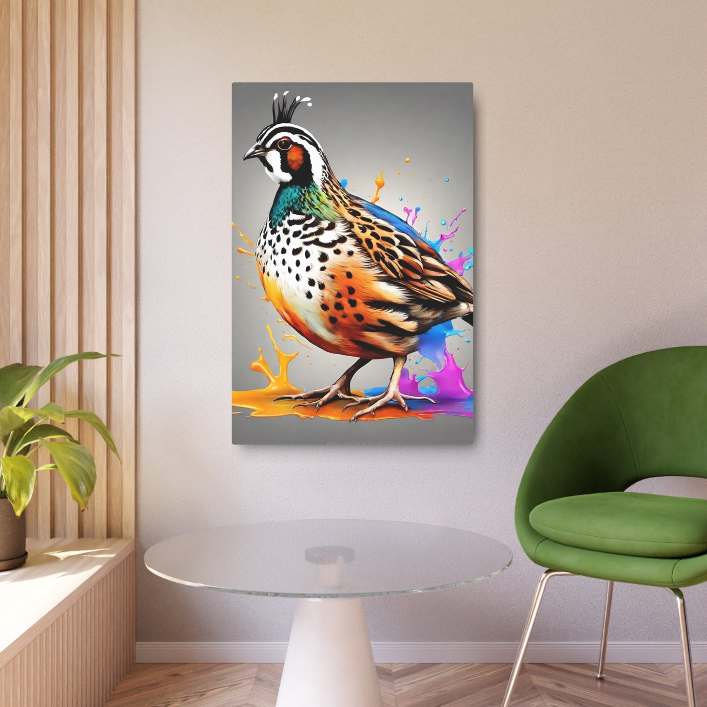 Metal Wall Art Decor featuring a Colorful Quail. Mounting tools included. Versatile Home Decor.