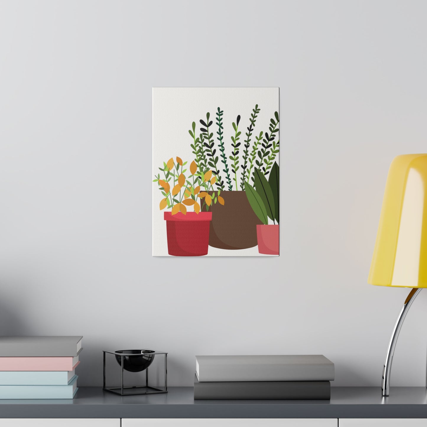 Botanical Wall Art, Potted Plants Modern Canvas Prints, Stretched, 0.75"