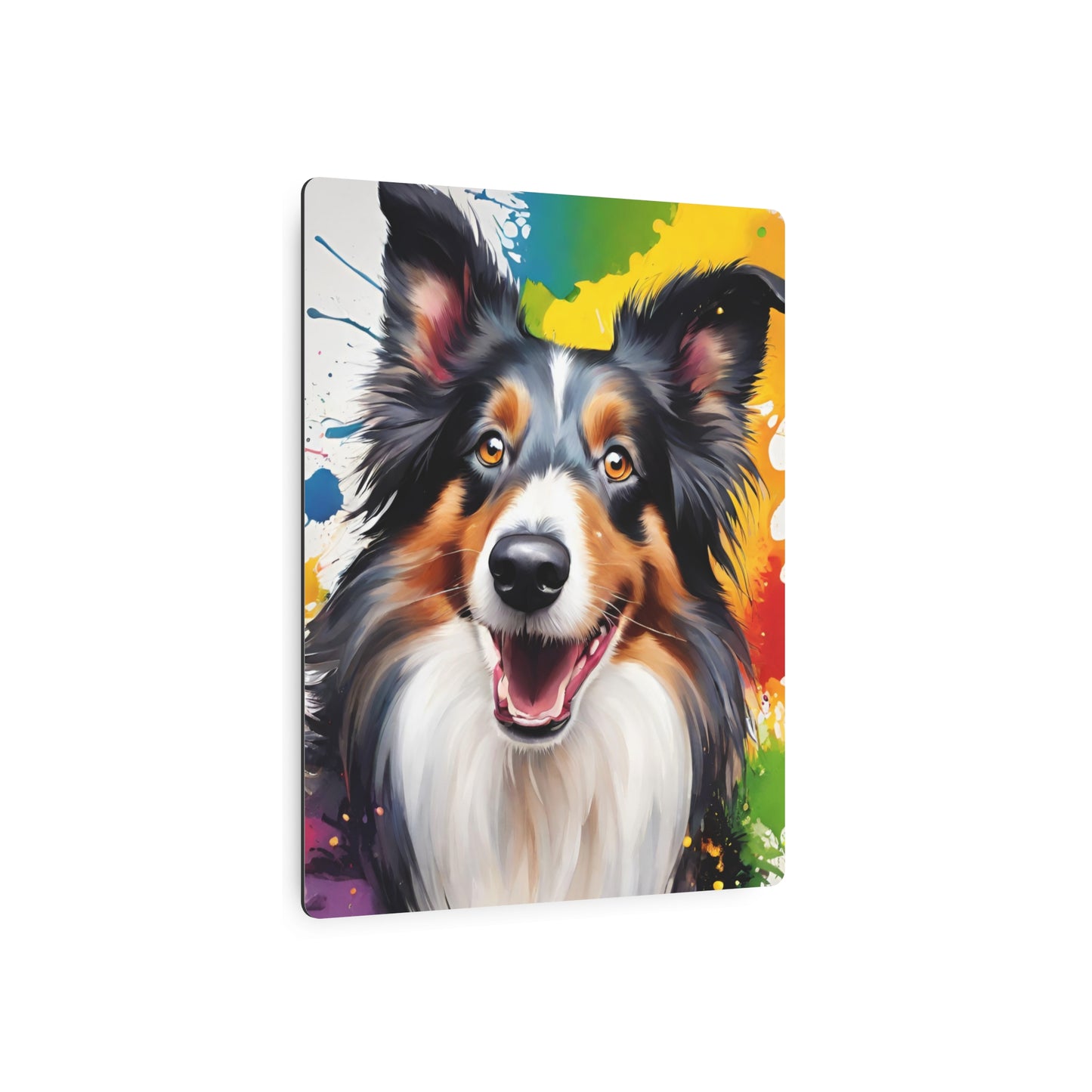 Metal Wall Art Decor featuring a Colorful Collie Dog. Mounting tools included. Versatile Home Decor.