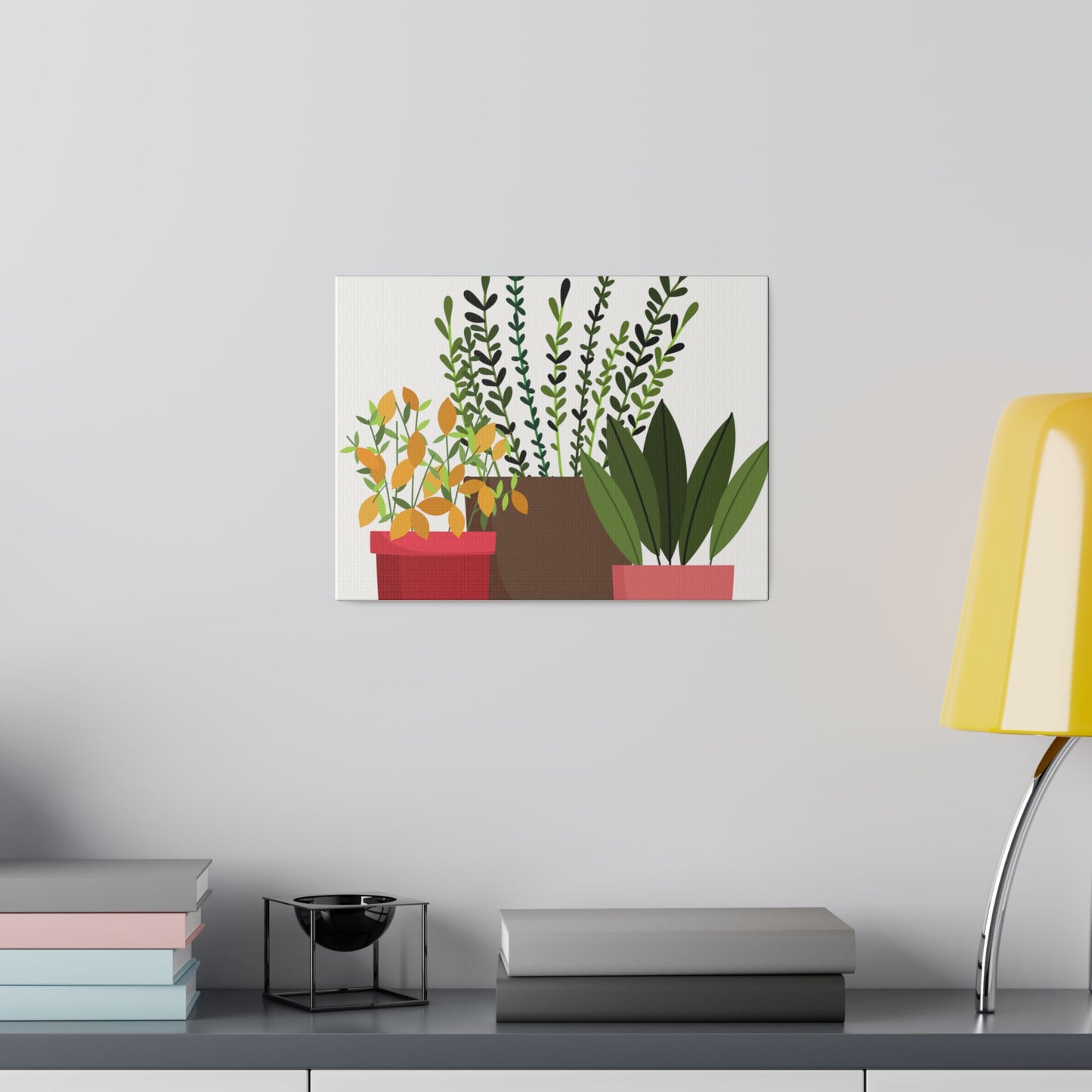 Botanical Wall Art, Potted Plants Modern Canvas Prints, Stretched, 0.75"