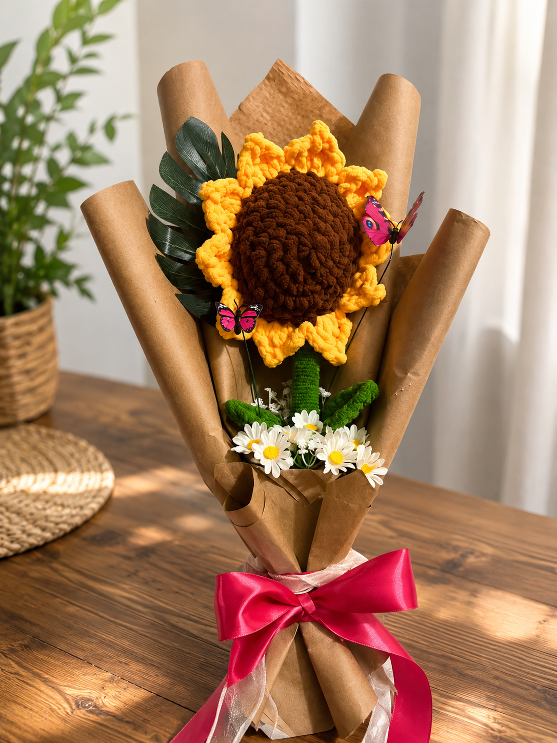 Rustic Sunshine – Handmade Plush Sunflower Bouquet
