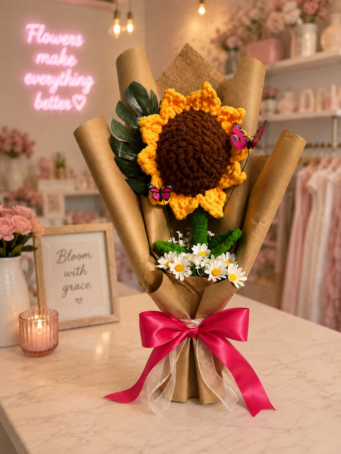 Rustic Sunshine – Handmade Plush Sunflower Bouquet